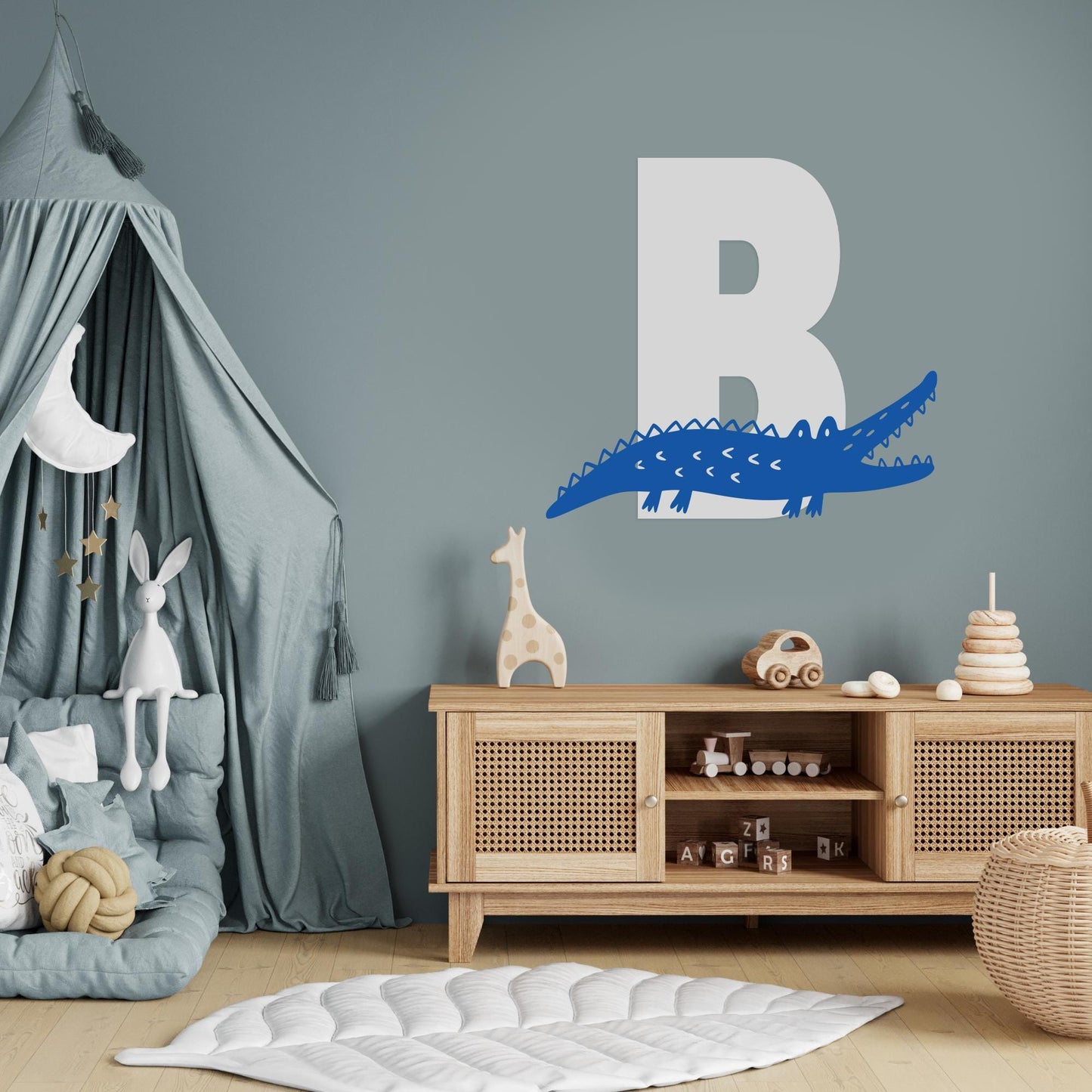 Personalised Initial & Animal Wall Sticker - Crocodile: Custom Kids Room Decor, Nursery Wall Art, Alphabet Letter Vinyl Decal, Animal Themed