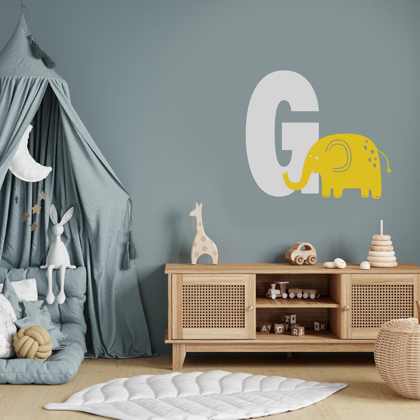 Personalised Initial & Animal Wall Sticker - Elephant: Custom Kids Room Decor, Nursery Wall Art, Alphabet Letter Vinyl Decal, Animal Themed