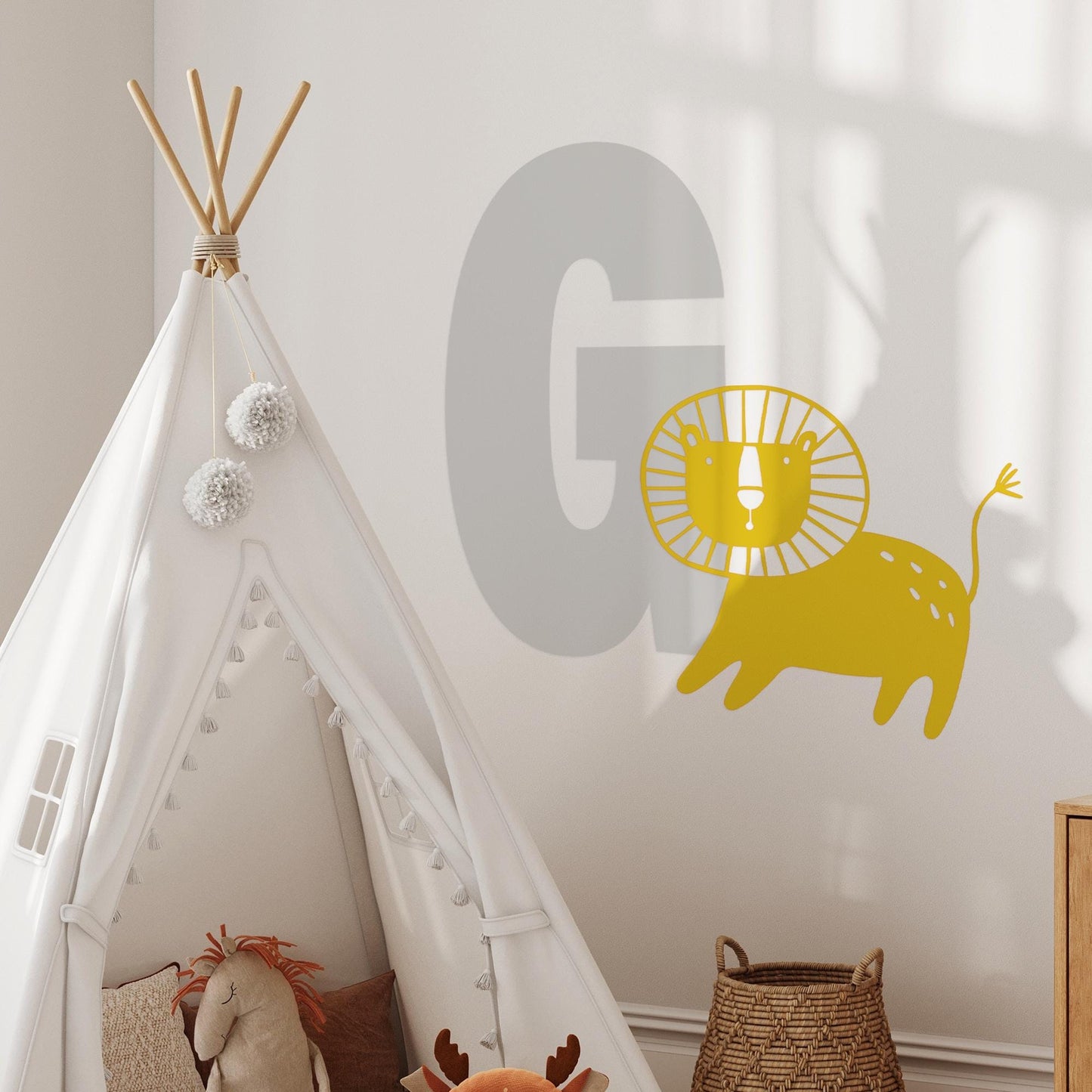 Personalised Initial & Animal Wall Sticker - Lion: Custom Kids Room Decor, Nursery Wall Art, Alphabet Letter Vinyl Decal, Animal Themed
