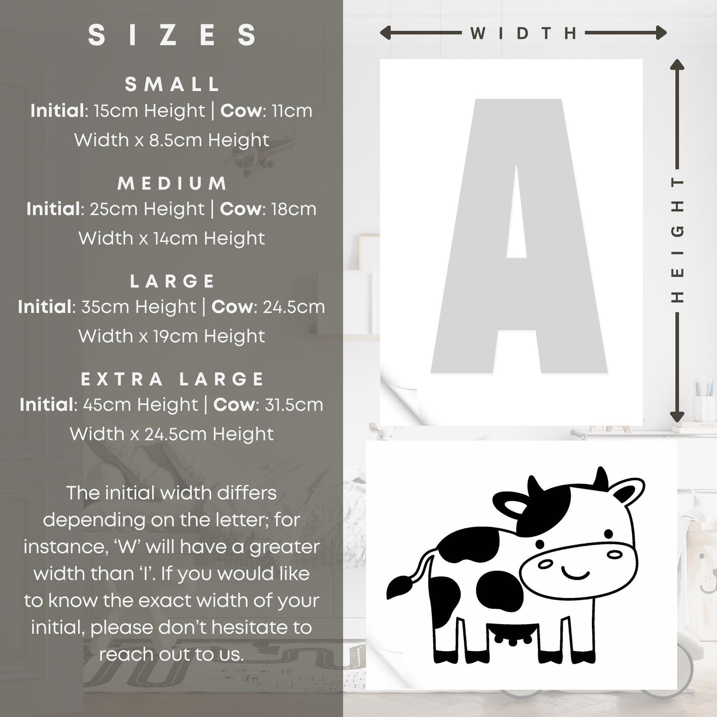Personalised Initial & Animal Wall Sticker - Cow: Custom Kids Room Decor, Nursery Wall Art, Alphabet Letter Vinyl Decal, Farm Animal Themed