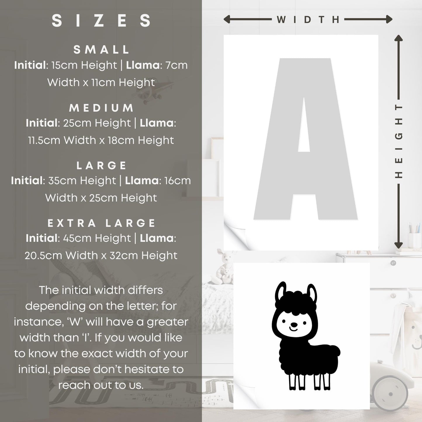 Personalised Initial & Animal Wall Sticker - Llama: Custom Kids Room Decor, Nursery Wall Art, Alphabet Letter Decal, Farm Animal Themed