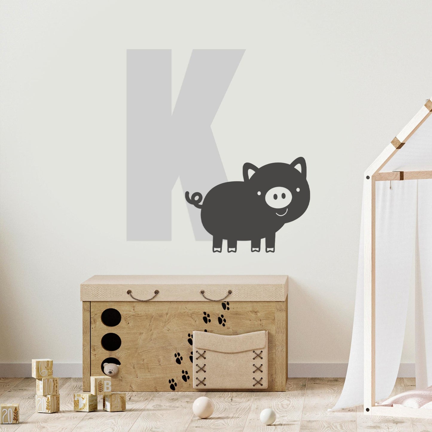 Personalised Initial & Animal Wall Sticker - Pig: Custom Kids Room Decor, Nursery Wall Art, Alphabet Letter Decal, Farm Animal Themed