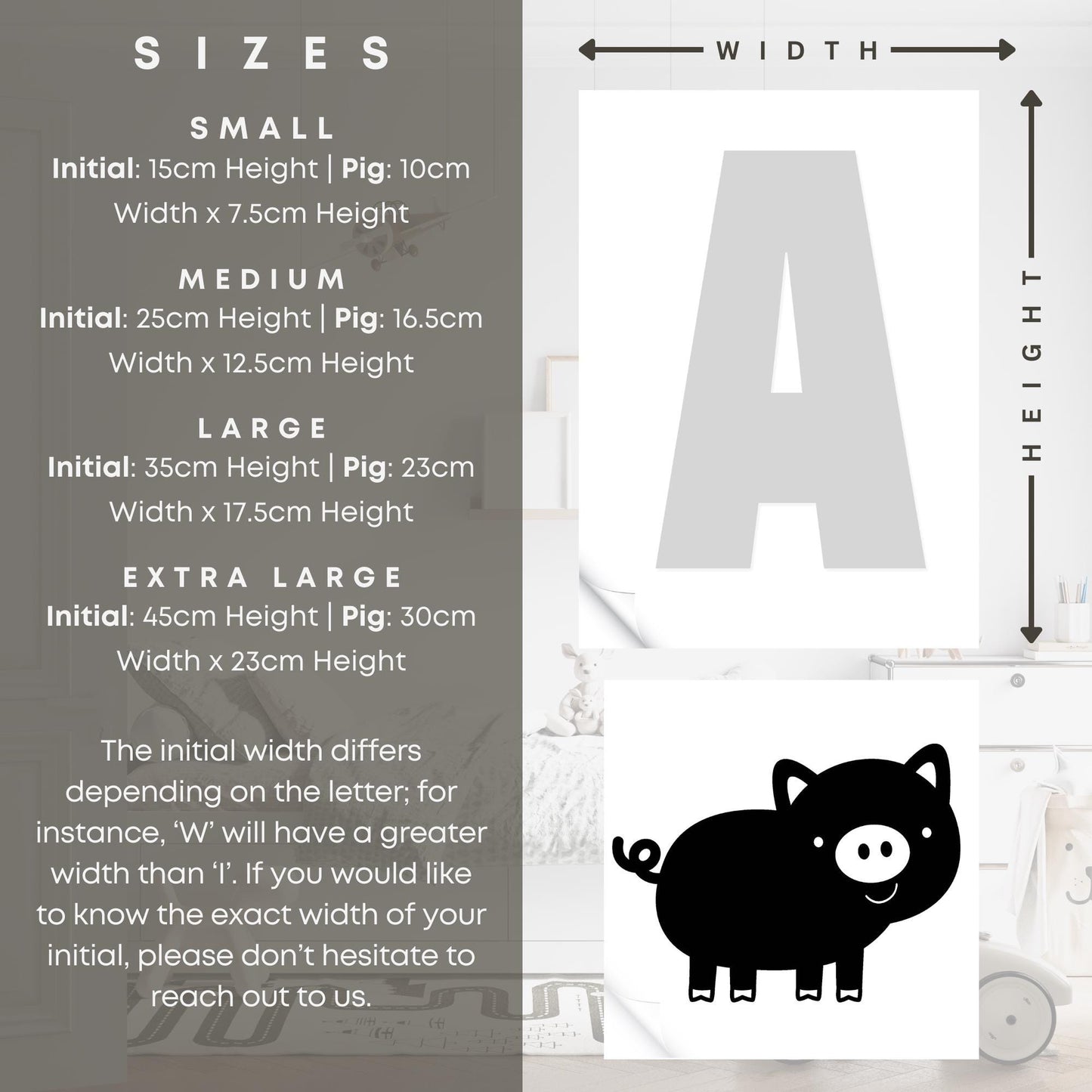 Personalised Initial & Animal Wall Sticker - Pig: Custom Kids Room Decor, Nursery Wall Art, Alphabet Letter Decal, Farm Animal Themed