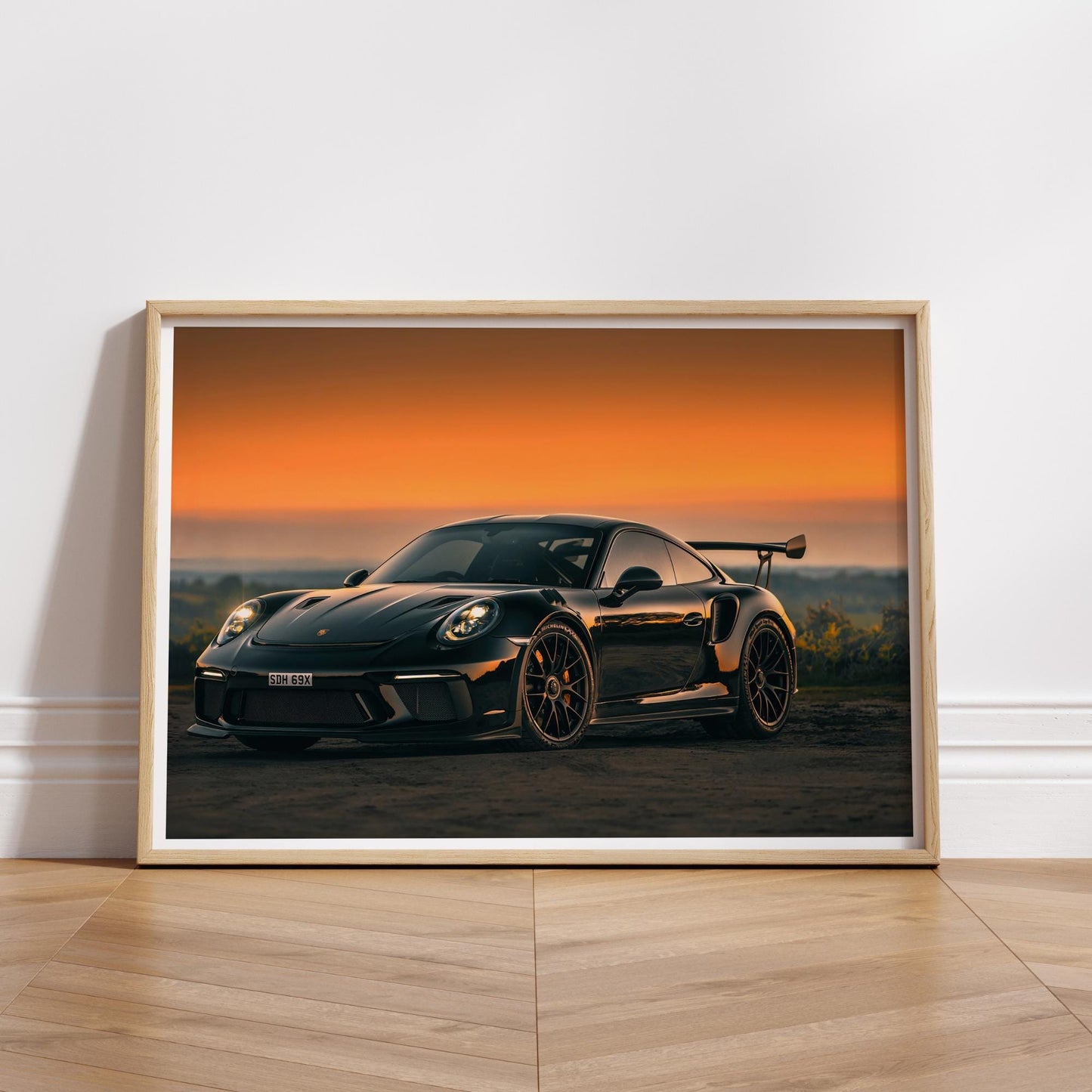 2021 Porsche GT3 RS Poster: Sleek Black Supercar at Sunset Wall Art, Car Print, Luxury car Decor, Gift For Car Lover, Garage & Home Decor
