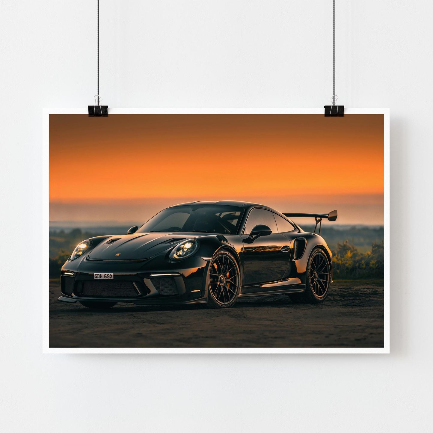 2021 Porsche GT3 RS Poster: Sleek Black Supercar at Sunset Wall Art, Car Print, Luxury car Decor, Gift For Car Lover, Garage & Home Decor