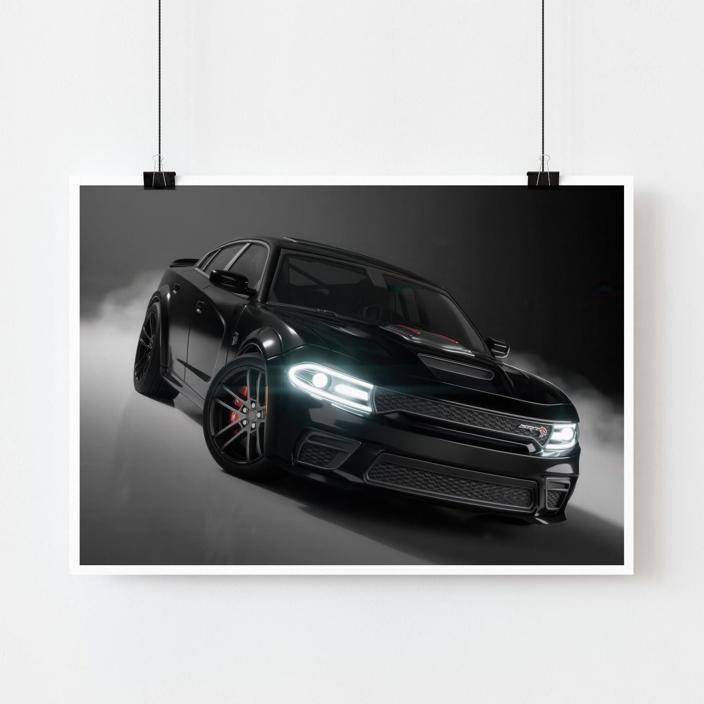Dodge Charger SRT Hellcat Poster: Bold Black American Muscle Car Print, Wall Art for Car Lover, Car Gift, Garage Wall Art & Home Decor