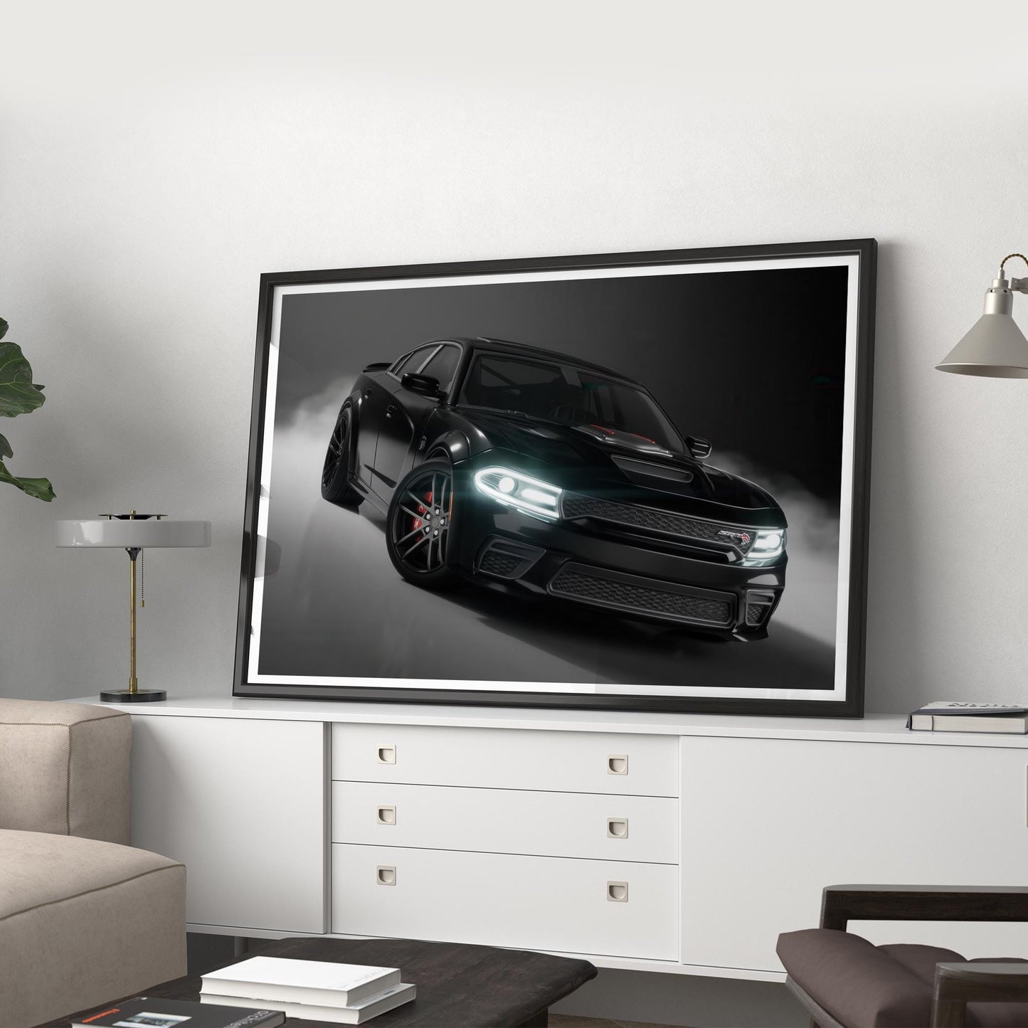 Dodge Charger SRT Hellcat Poster: Bold Black American Muscle Car Print, Wall Art for Car Lover, Car Gift, Garage Wall Art & Home Decor