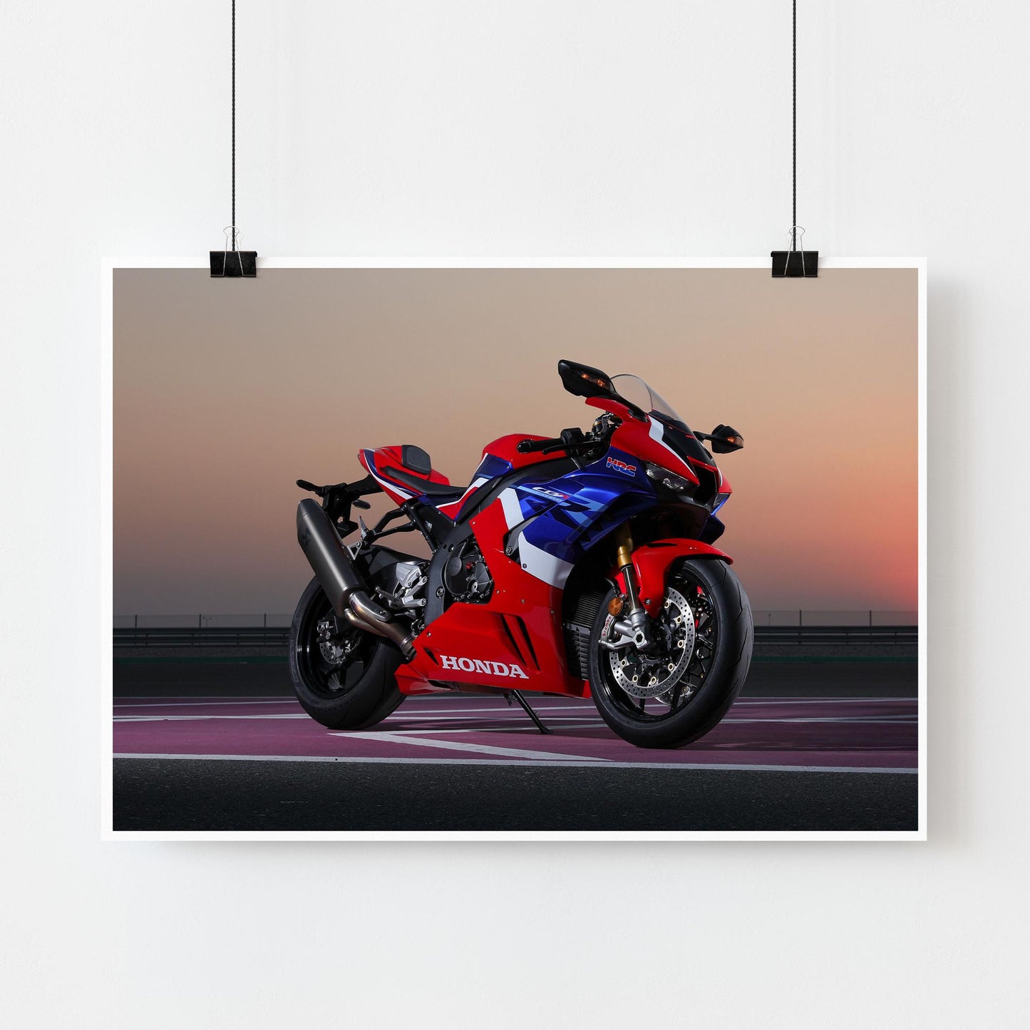Honda CBR 1000RR Motorcycle Poster: Sunset Trackside Wall Art,  Motorbike Print, Racing Motorcycle Gift, Home & Garage Decor For Bike Lover