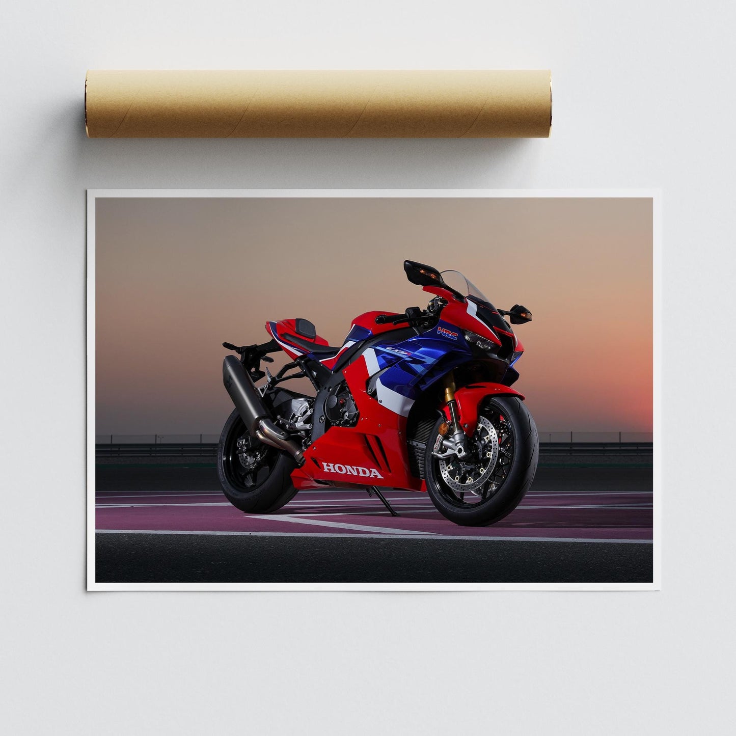 Honda CBR 1000RR Motorcycle Poster: Sunset Trackside Wall Art,  Motorbike Print, Racing Motorcycle Gift, Home & Garage Decor For Bike Lover