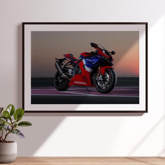 Honda CBR 1000RR Motorcycle Poster: Sunset Trackside Wall Art,  Motorbike Print, Racing Motorcycle Gift, Home & Garage Decor For Bike Lover