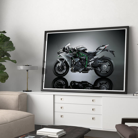 Kawasaki Ninja H2 Motorcycle Poster: High-Performance Bike Wall Art, Motorbike Print, Motorcycle Gift, Home & Garage Decor For Bike Lover