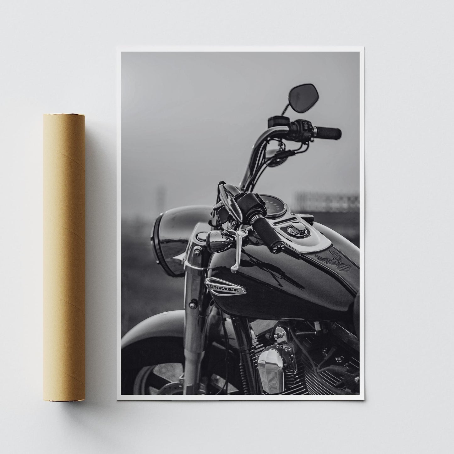 Harley Davidson Black & White Poster: Iconic Cruiser Motorcycle Wall Art, Modern Decor Motorbike Print, Home or Garage Decor, Gift for Biker