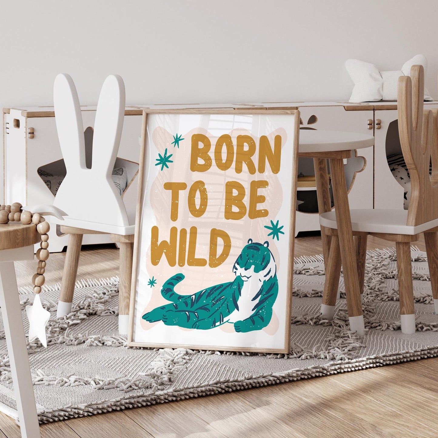 Born To Be Wild - Chilled Tiger Poster: Kids Room Wall Art  Jungle-themed Print for Childrens Bedroom or Nursery Decor, Animal Print