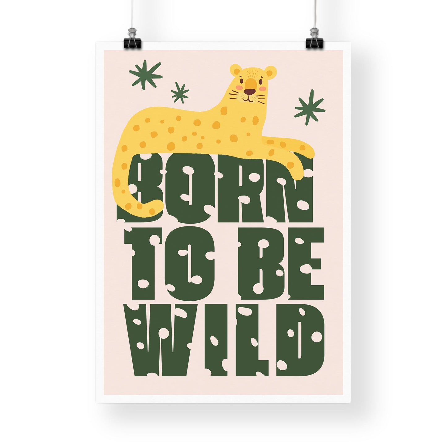 Born To Be Wild - Leopard Poster: Kids Room Wall Art  Jungle-themed Print for Childrens Bedroom or Nursery Decor, Colourful Animal Print