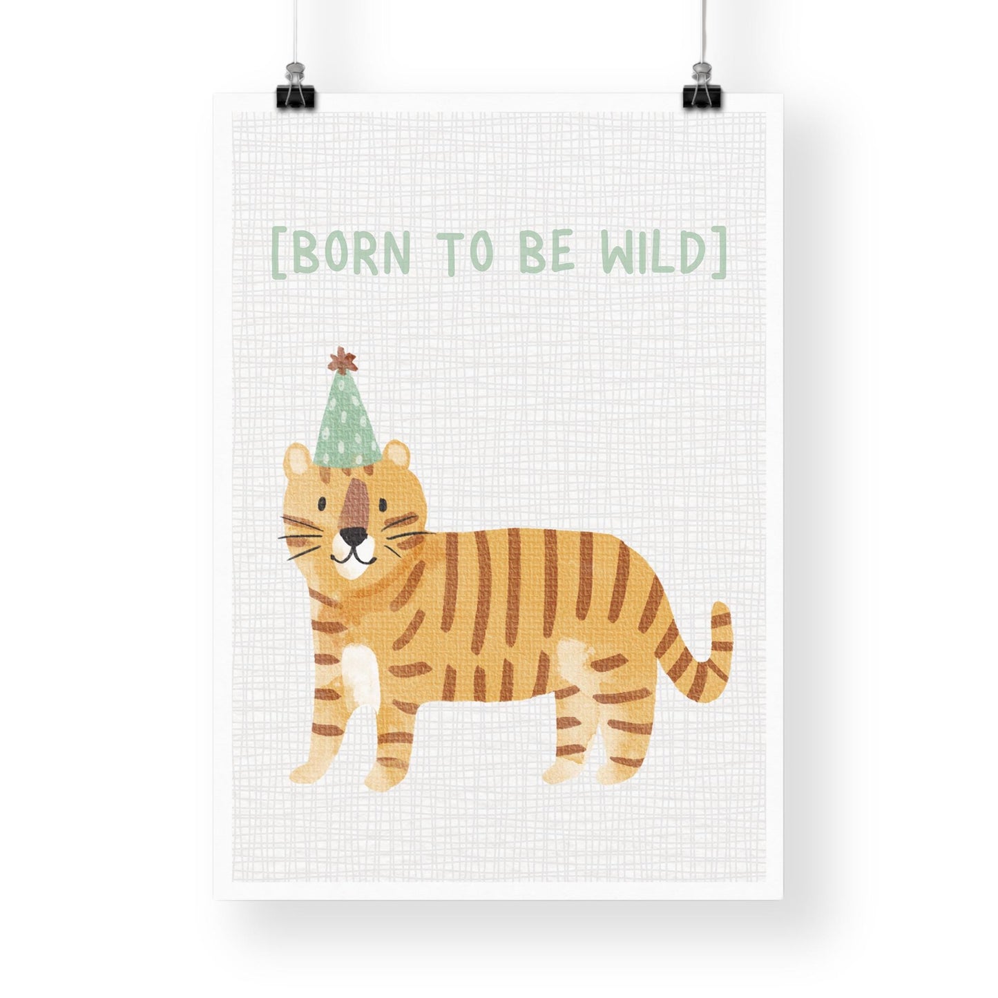 Born To Be Wild - Party Hat Tiger Poster: Kids Room Wall Art  Jungle-themed Print for Childrens Bedroom or Nursery Decor, Animal Print