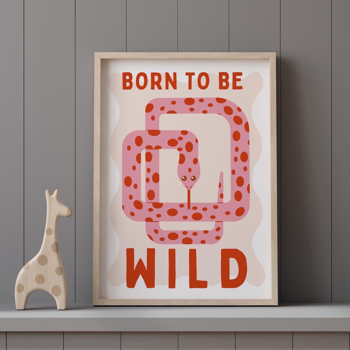 Born To Be Wild - Snake Poster: Kids Room Wall Art  Jungle-themed Print for Childrens Bedroom or Nursery Decor, Colourful Animal Print