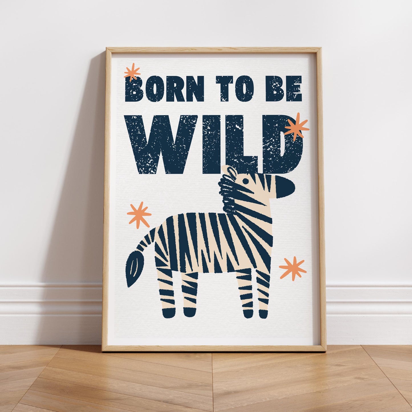 Born To Be Wild - Zebra Poster: Kids Room Wall Art  Safari-themed Print for Childrens Bedroom or Nursery Decor, Colourful Animal Print