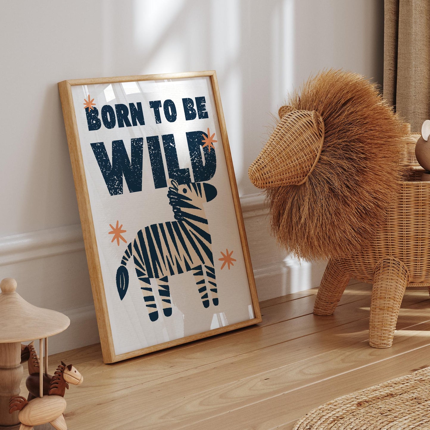 Born To Be Wild - Zebra Poster: Kids Room Wall Art  Safari-themed Print for Childrens Bedroom or Nursery Decor, Colourful Animal Print