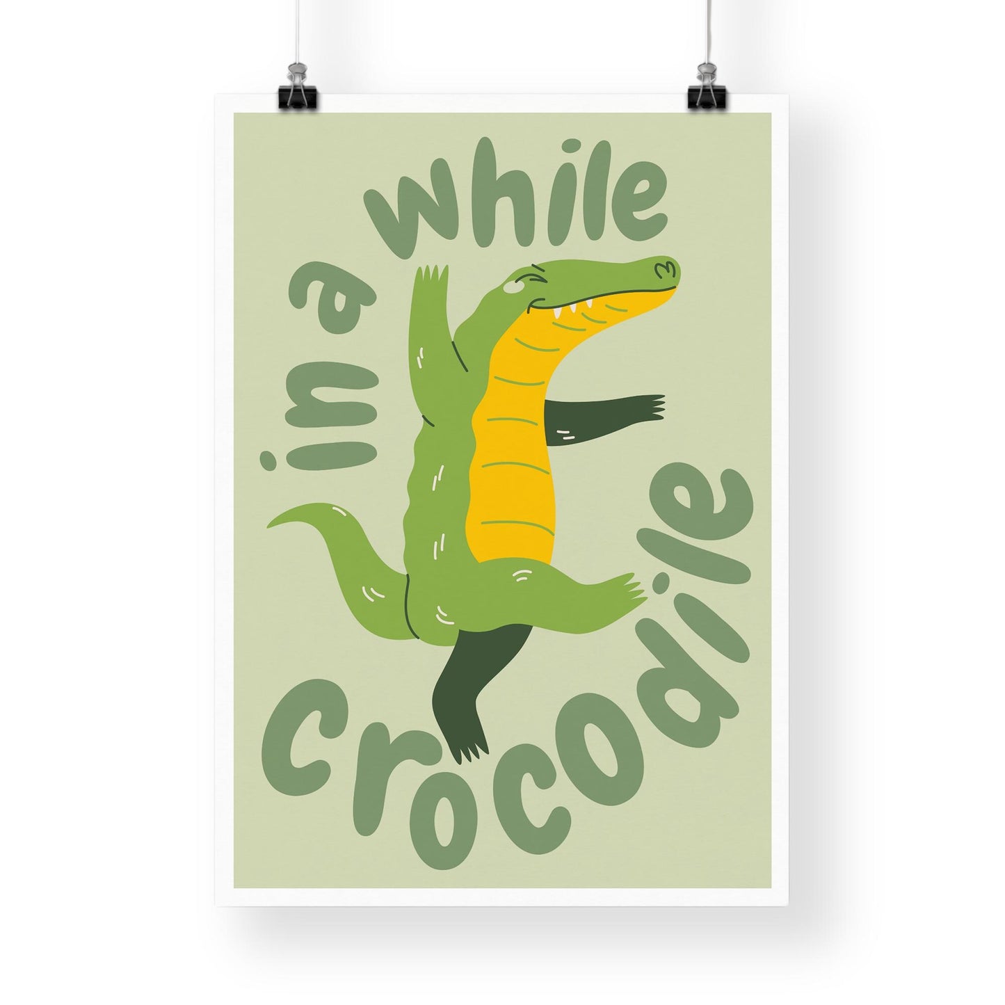In A While Crocodile Poster: Kids Room Wall Art  Cute Animal-themed Print for Childrens Bedroom or Nursery Decor, Colourful Print