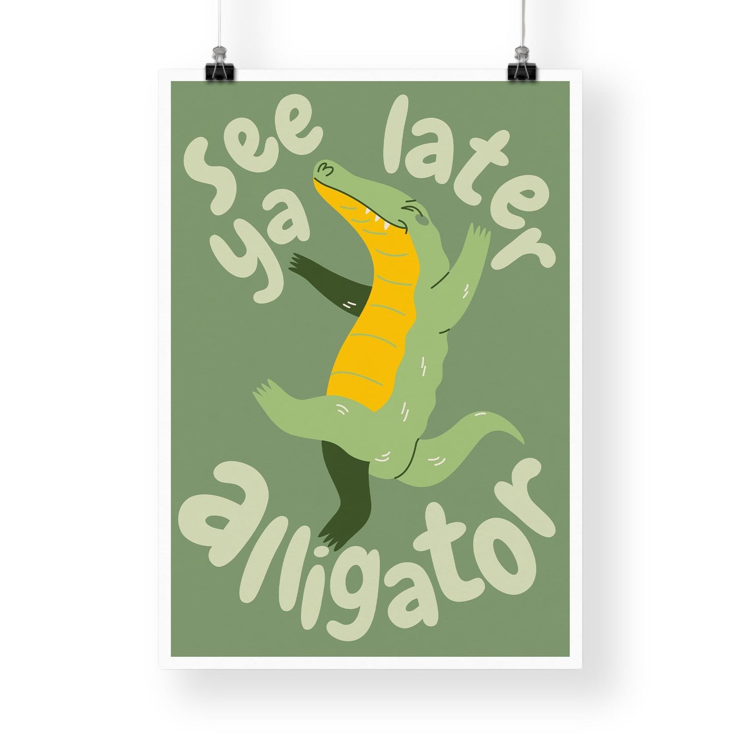 See ya later alligator - fun retro alligator wall art poster: kids room decor, animal print, green print for nursery or childs bedroom