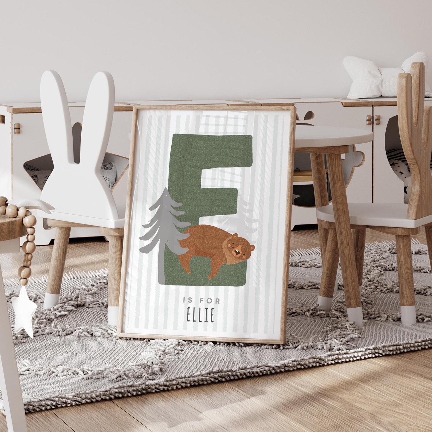 Personalised Bear Letter Poster: Custom Alphabet Wall Art for Kids Bedroom, Nursery & Playroom, Nature-themed Print, Gender Neutral Decor