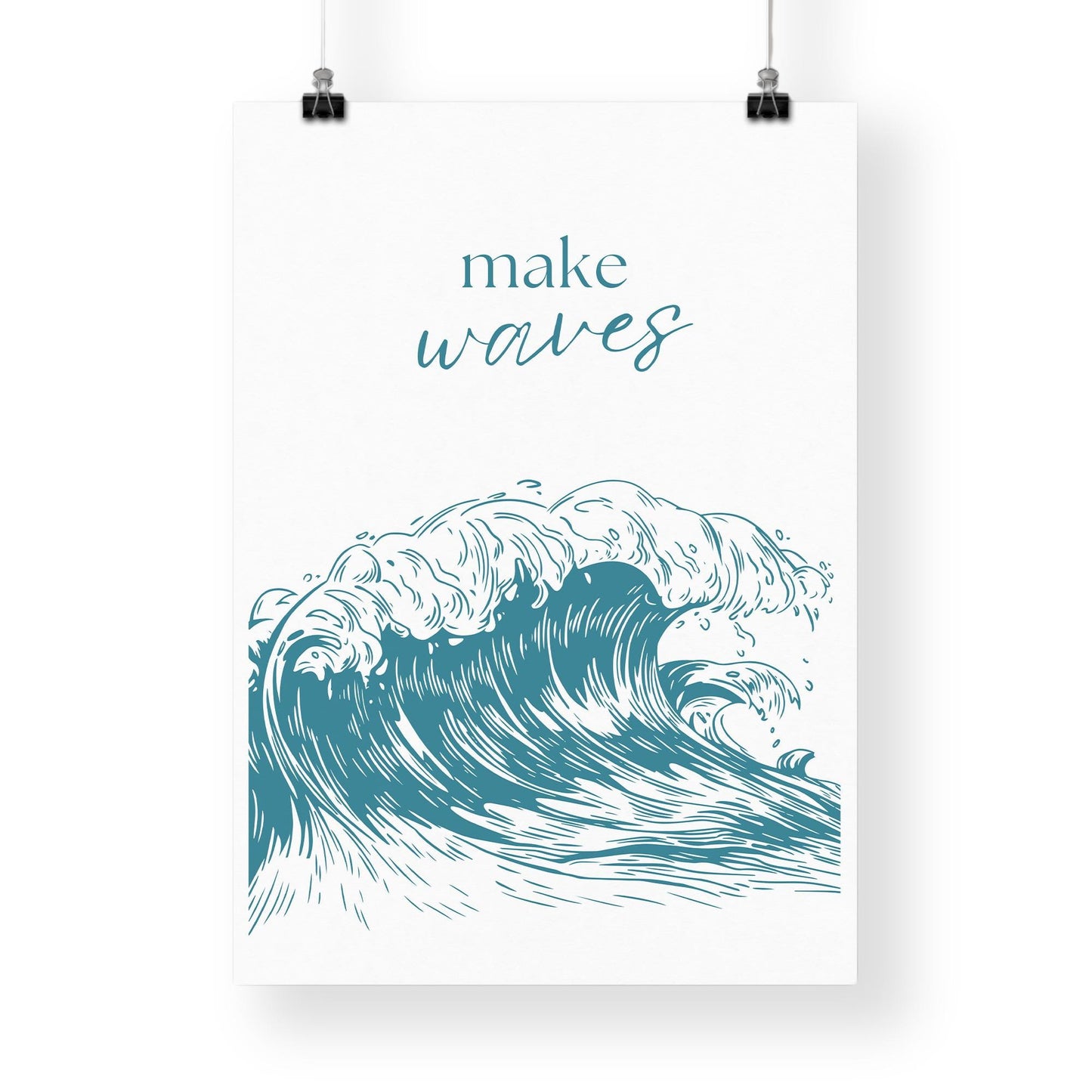 Make Waves - Ocean-Inspired Poster: Wave Illustration Print, Coastal-Themed Room Decor, Motivational Sea Wall Art, Kids Bedroom Home Decor