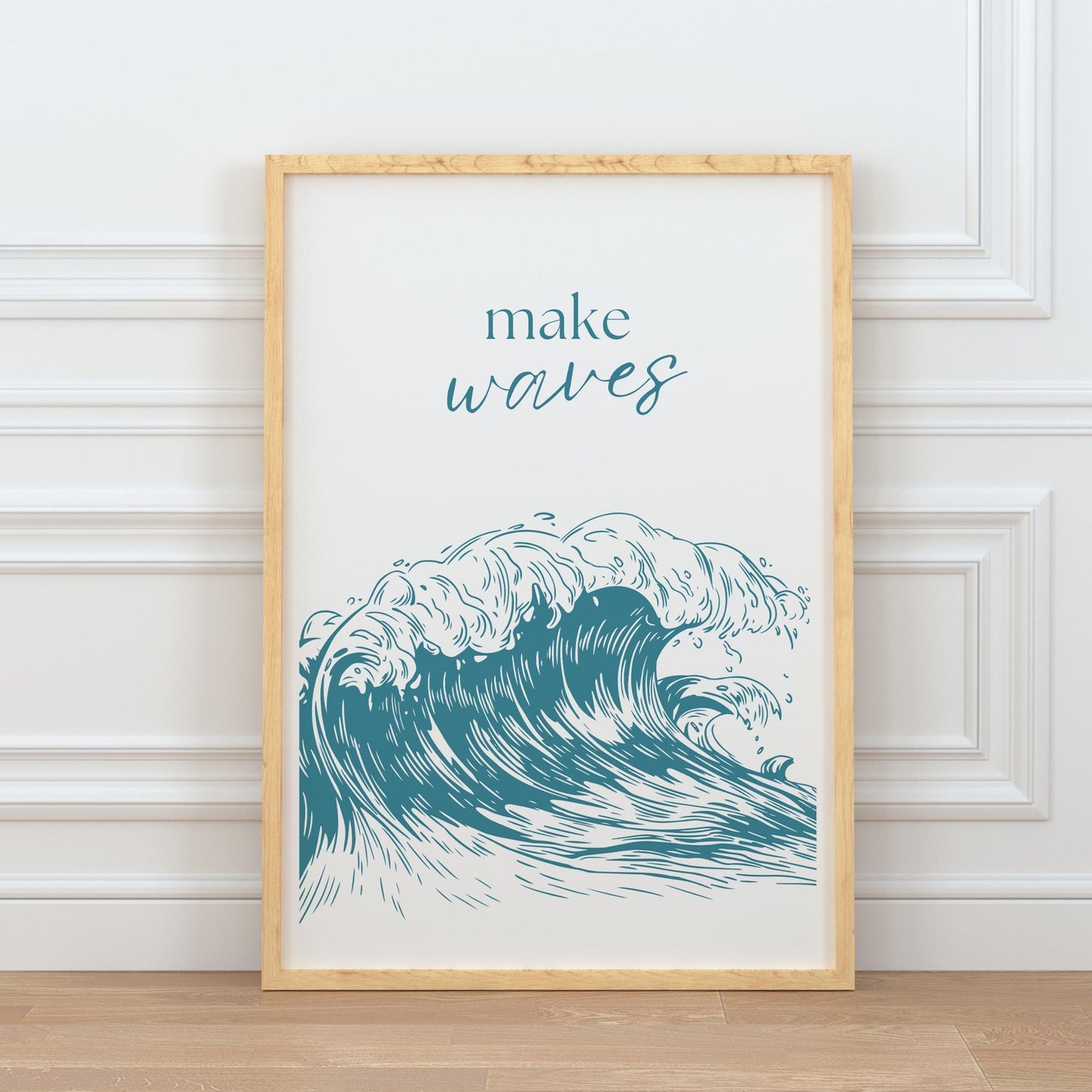 Make Waves - Ocean-Inspired Poster: Wave Illustration Print, Coastal-Themed Room Decor, Motivational Sea Wall Art, Kids Bedroom Home Decor