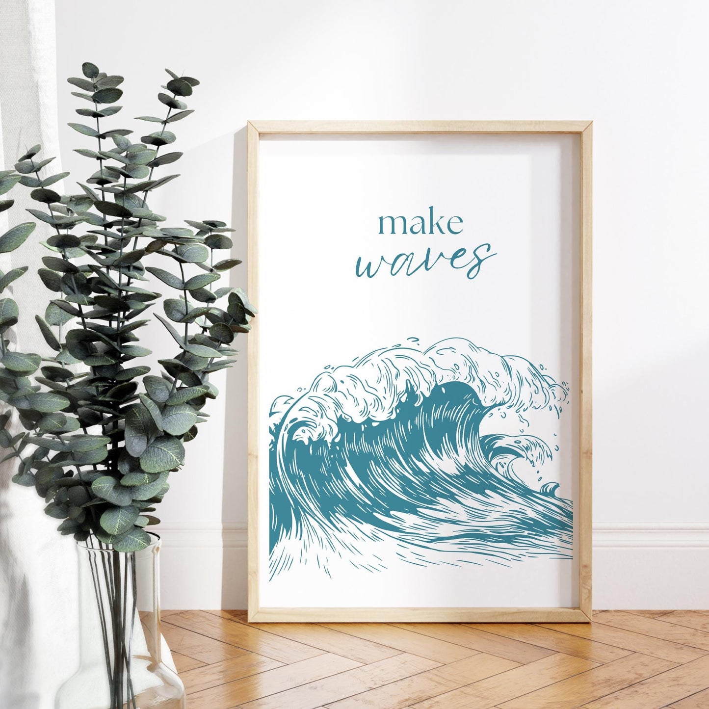 Make Waves - Ocean-Inspired Poster: Wave Illustration Print, Coastal-Themed Room Decor, Motivational Sea Wall Art, Kids Bedroom Home Decor