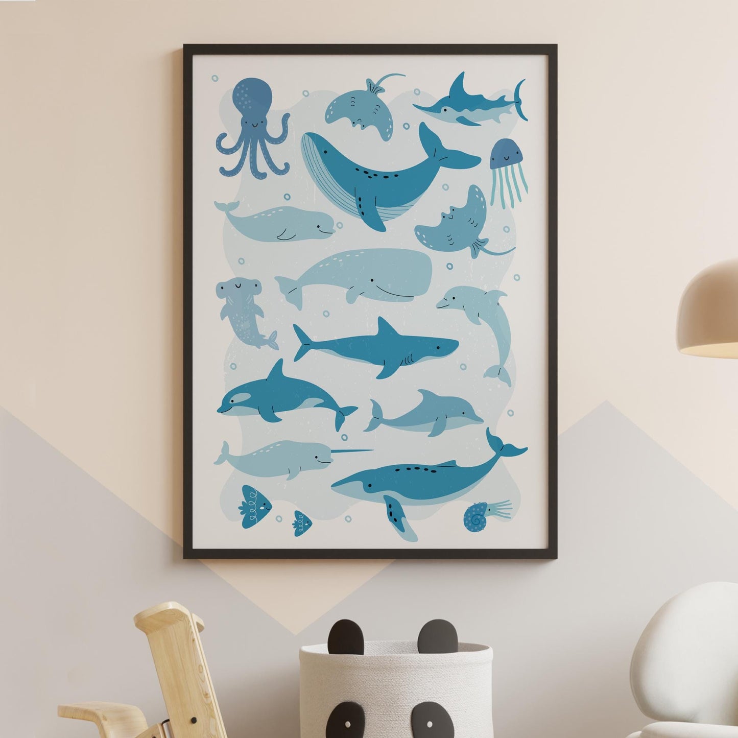 Ocean Animals Poster for Kids  Blue Sea Life Decor, Kids Room Wall Art, Marine Animals Print, Under The Sea Theme Home Decor, Nursery Art