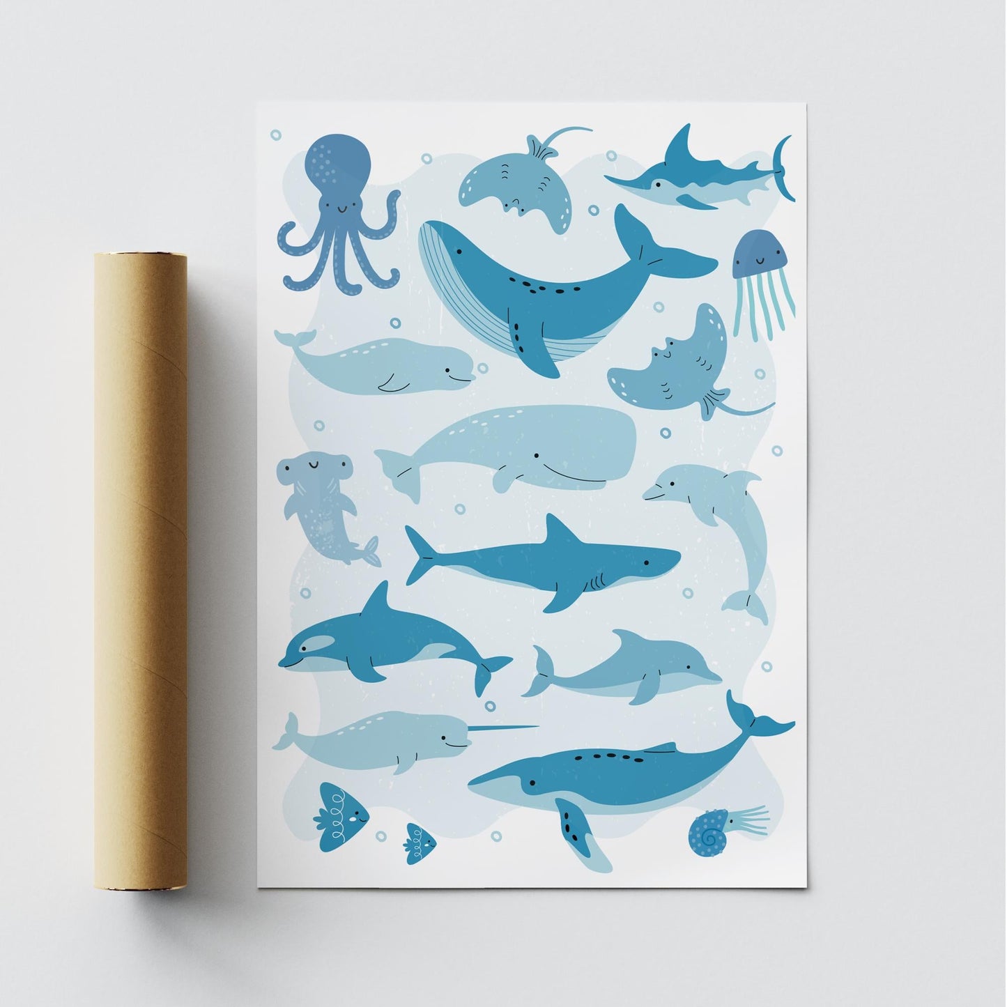 Ocean Animals Poster for Kids  Blue Sea Life Decor, Kids Room Wall Art, Marine Animals Print, Under The Sea Theme Home Decor, Nursery Art