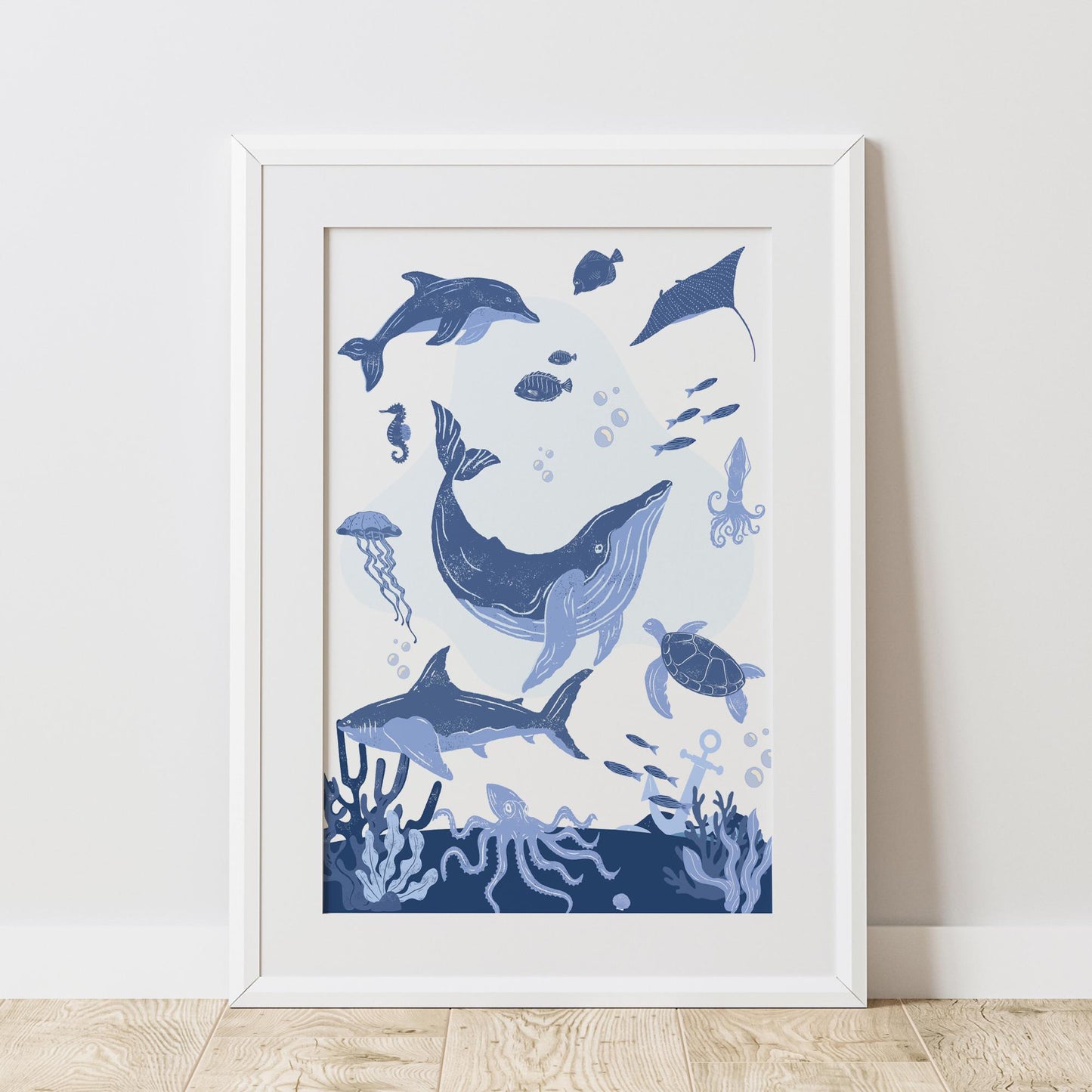 Ocean Life Poster: Underwater Sea Creature Illustration, Kids Room Wall Art, Ocean Animals Print, Under The Sea Theme Home Decor, Nursery