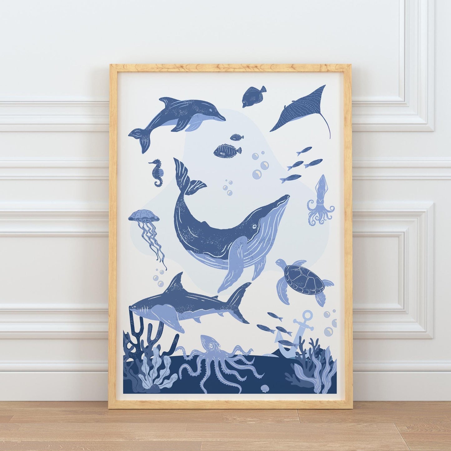 Ocean Life Poster: Underwater Sea Creature Illustration, Kids Room Wall Art, Ocean Animals Print, Under The Sea Theme Home Decor, Nursery