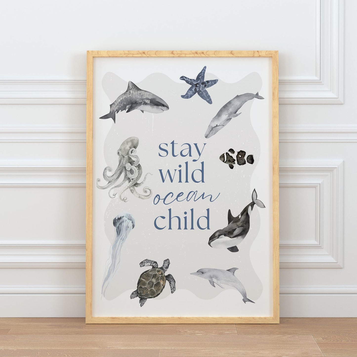 Stay Wild Ocean Child Watercolour Style Poster: Ocean-Themed Wall Art for Kids, Ocean Animals Print, Under The Sea Theme Home Decor, Nursery
