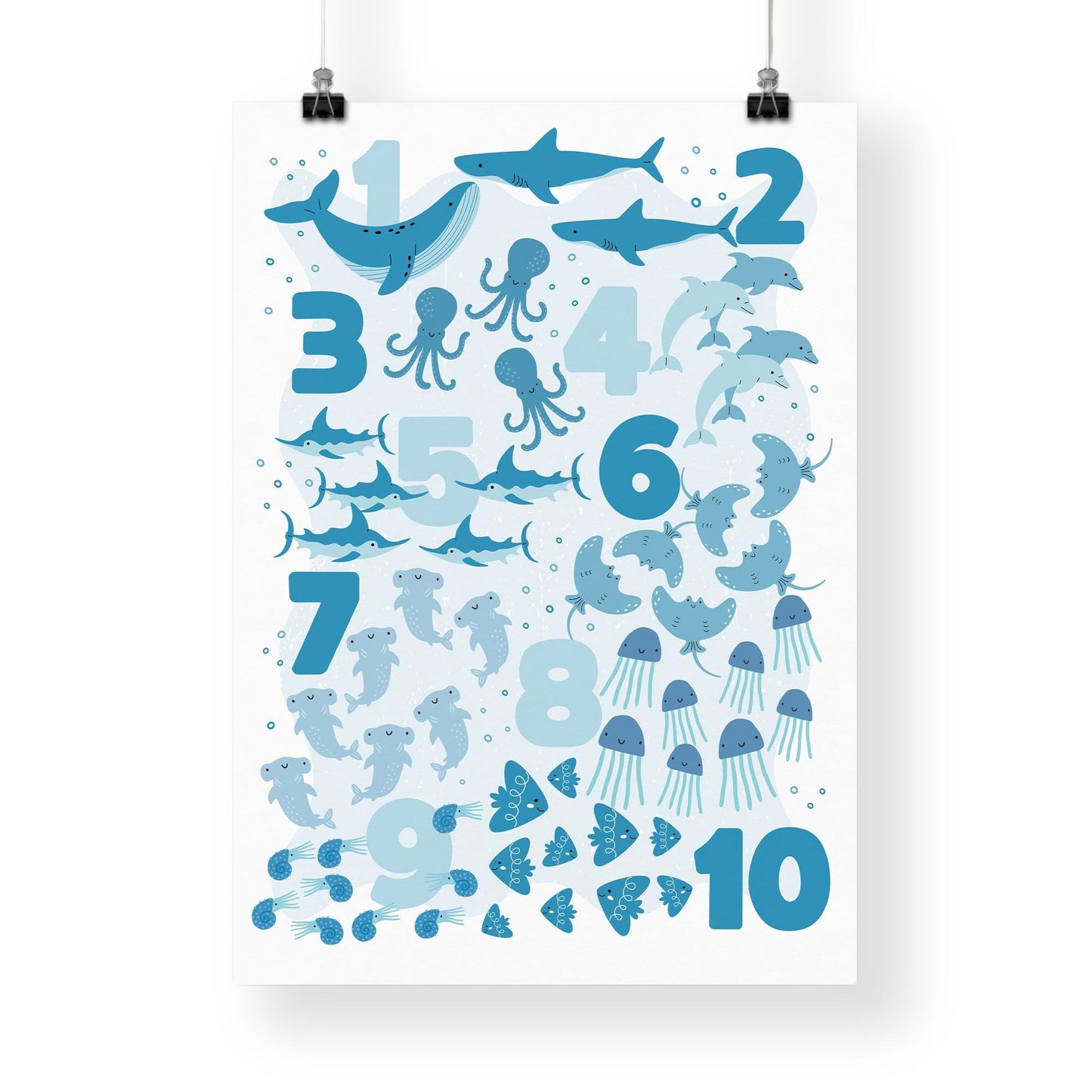 Underwater Animal Numbers Poster: Ocean-Themed Educational Wall Art for Kids, Sea Creature-Themed Print, Home School Learning Decor, Nursery