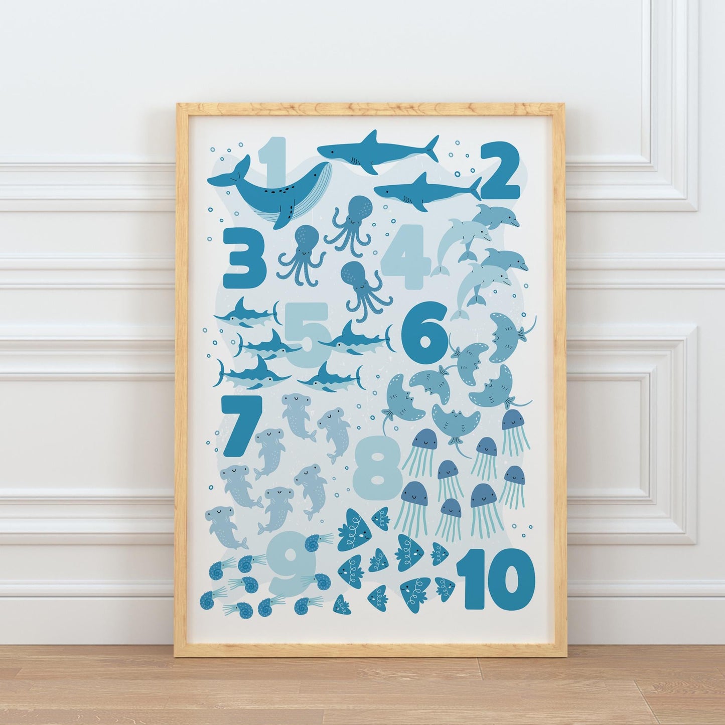 Underwater Animal Numbers Poster: Ocean-Themed Educational Wall Art for Kids, Sea Creature-Themed Print, Home School Learning Decor, Nursery