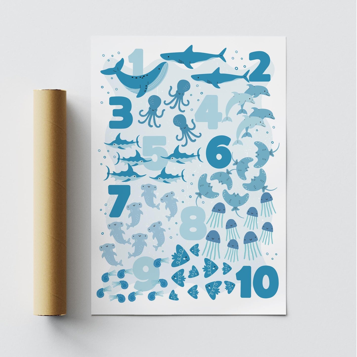 Underwater Animal Numbers Poster: Ocean-Themed Educational Wall Art for Kids, Sea Creature-Themed Print, Home School Learning Decor, Nursery
