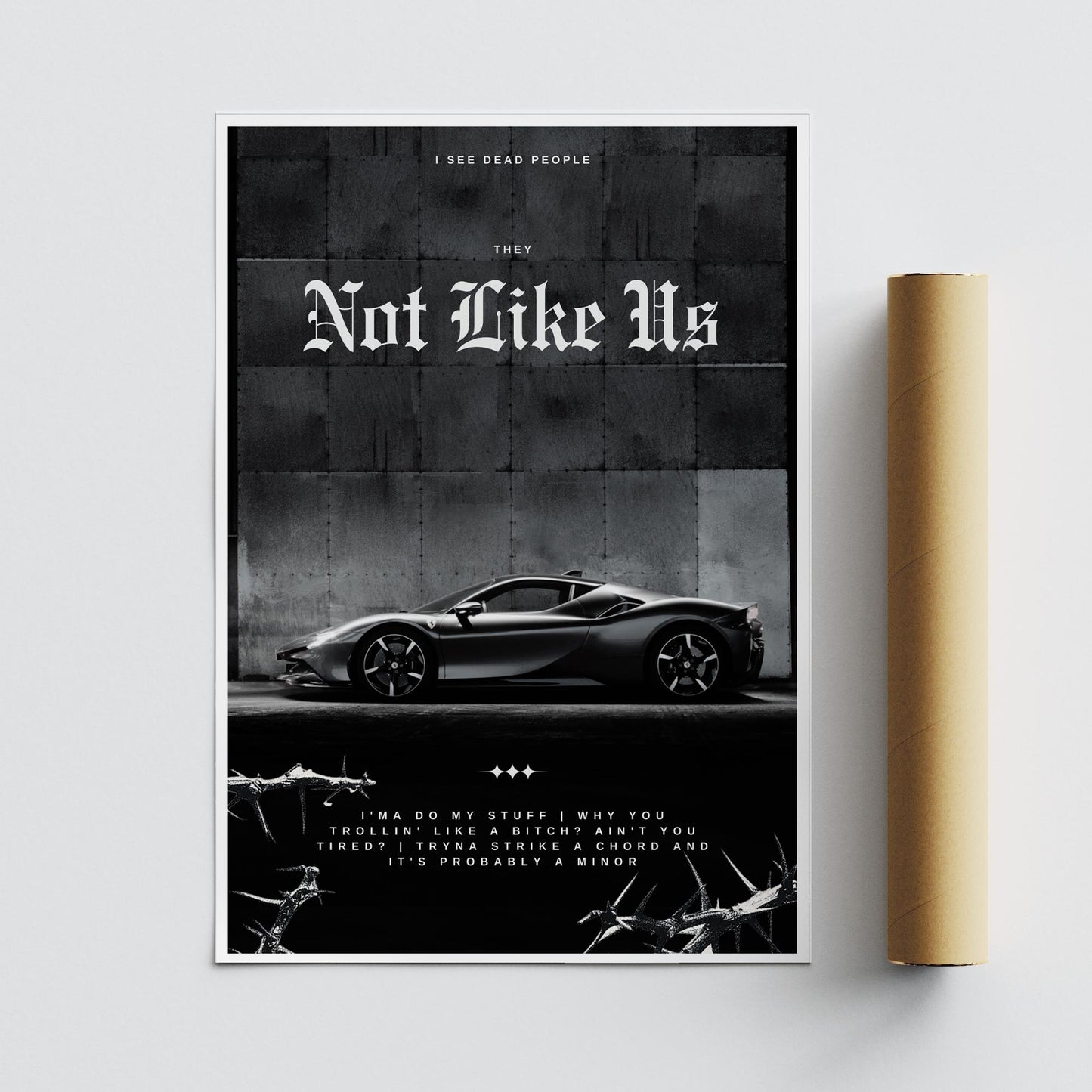 They Not Like Us - 01 Song Inspired Poster: Urban Wall Art, Luxury Car Print, Edgy Wall Art, Industrial Decor, Rap Lover, Music Home Decor