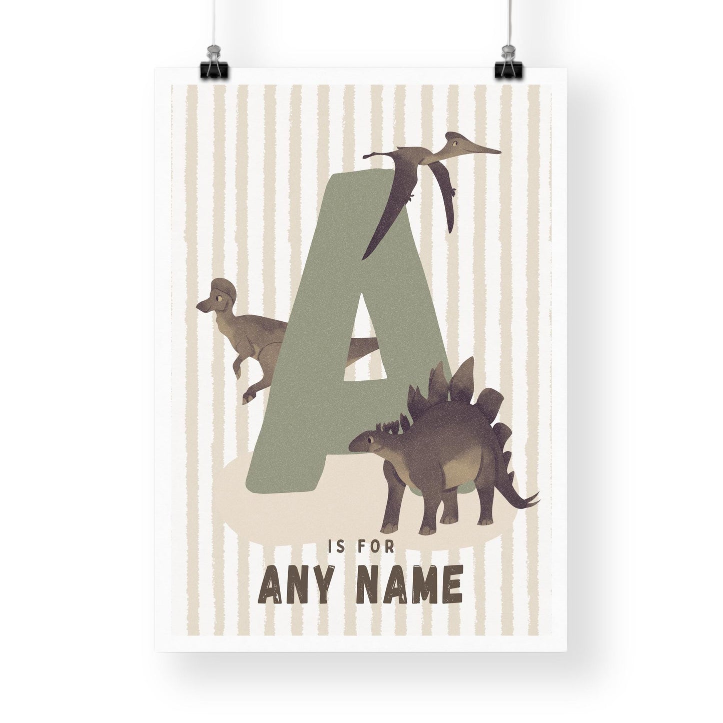 Personalised Dinosaur Initial Poster: Custom Alphabet Wall Art for Kids Bedroom, Nursery & Playroom, Jurassic Print, Gender Neutral Decor