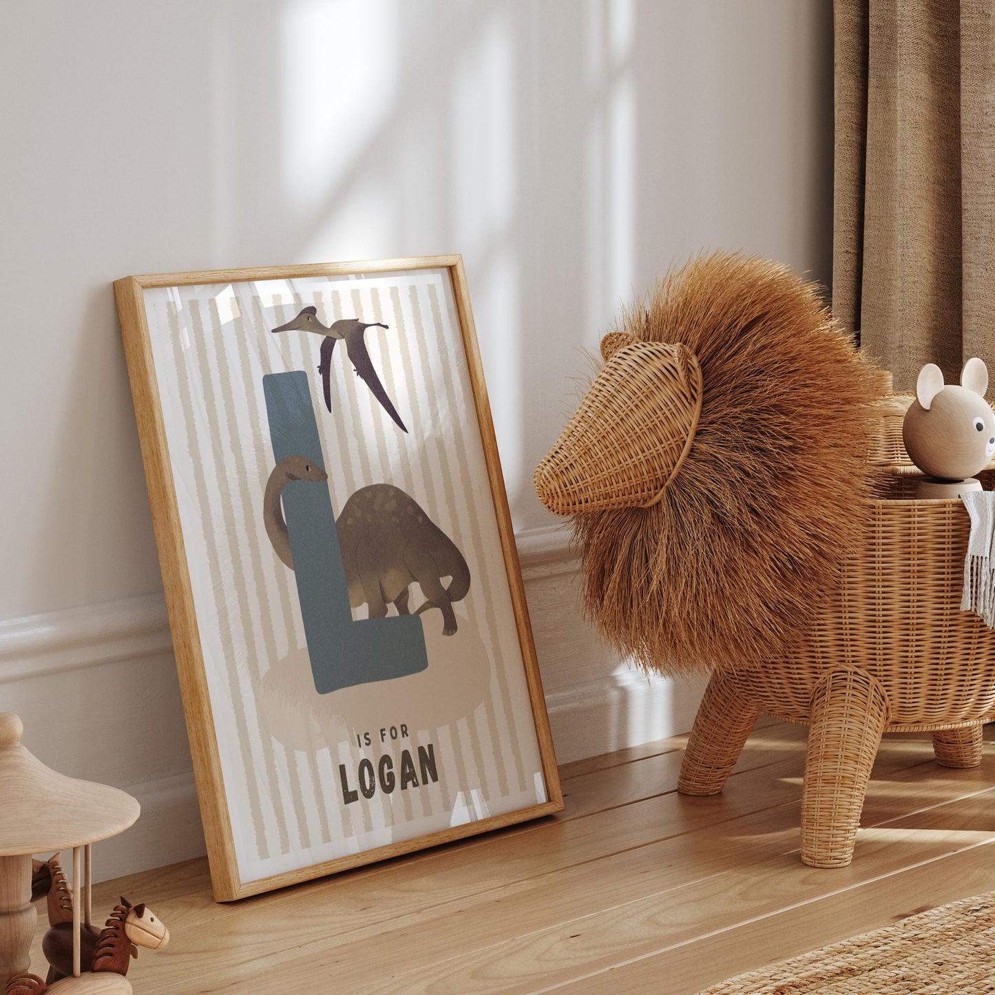 Personalised Dinosaur Initial Poster: Custom Alphabet Wall Art for Kids Bedroom, Nursery & Playroom, Jurassic Print, Gender Neutral Decor