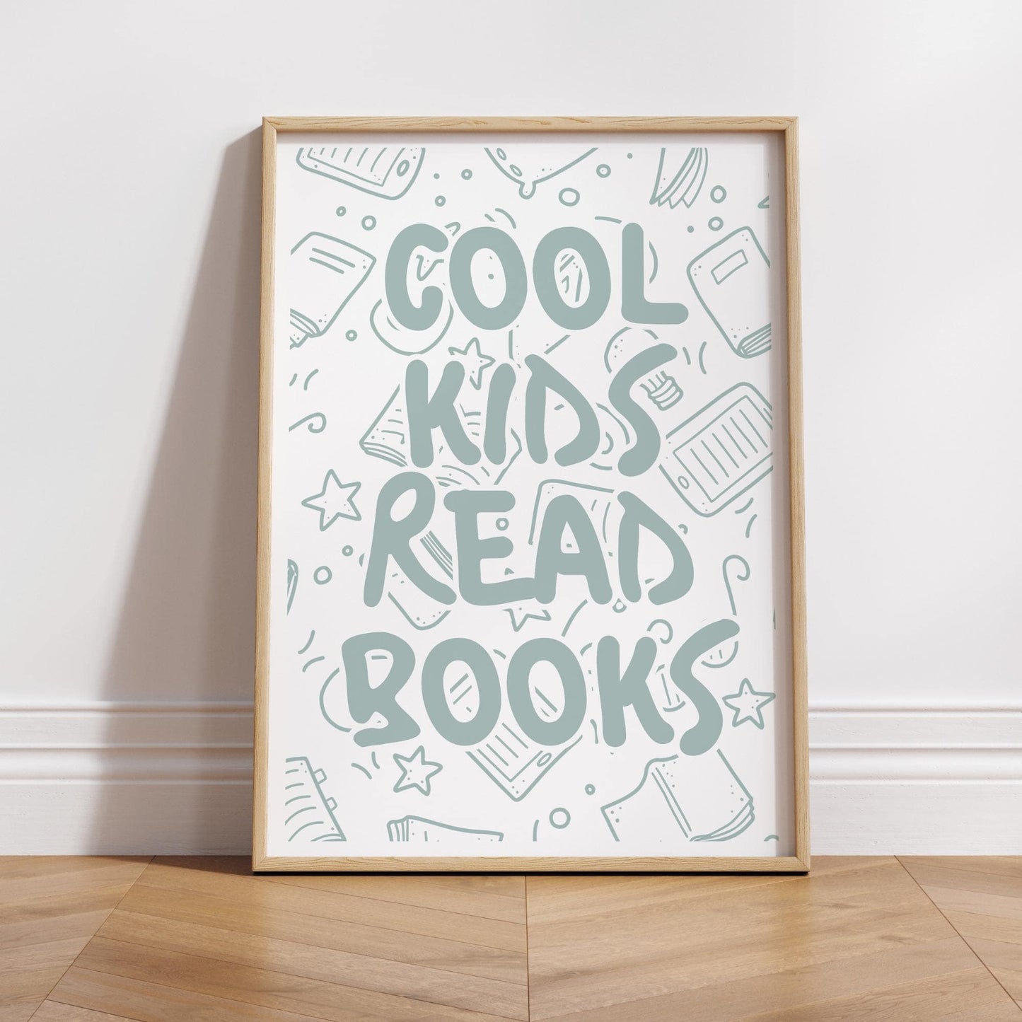 Cool Kids Read Books - Book Pattern Poster: Typography Print For Children, Book Lover Quote Wall Art for Reading Corner, Bedrooms & Playroom