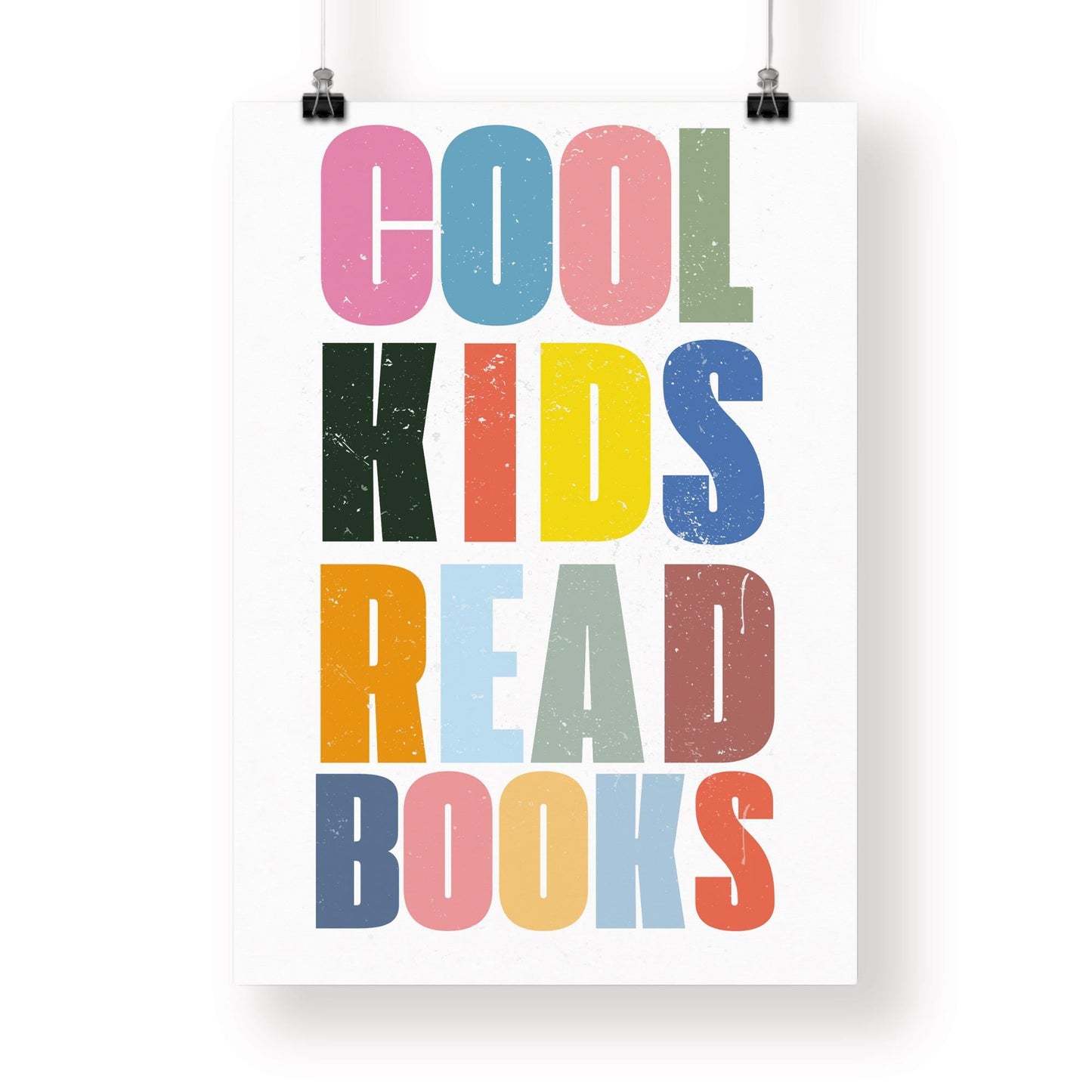 Cool Kids Read Books - Multicolour Poster: Typography Print For Children, Book Lover Quote Wall Art for Reading Corner, Bedrooms & Playroom