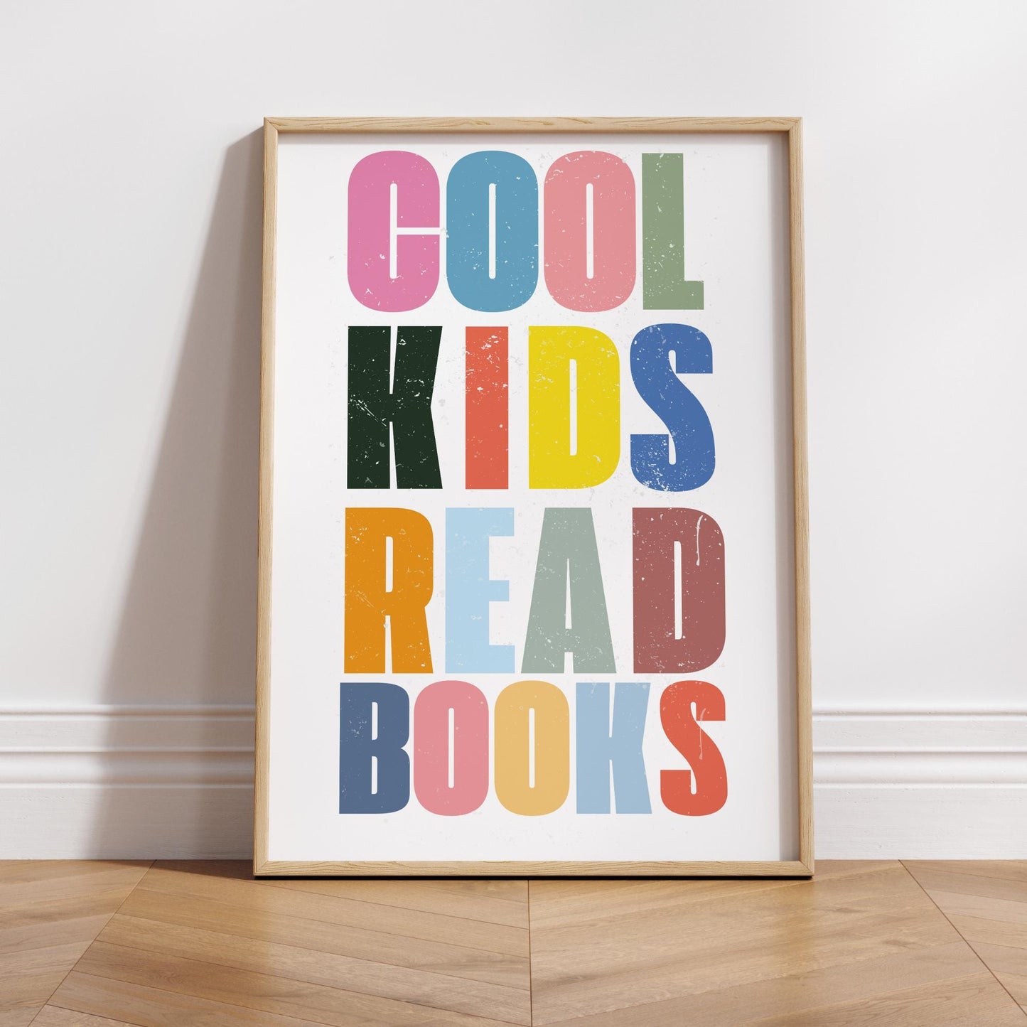 Cool Kids Read Books - Multicolour Poster: Typography Print For Children, Book Lover Quote Wall Art for Reading Corner, Bedrooms & Playroom