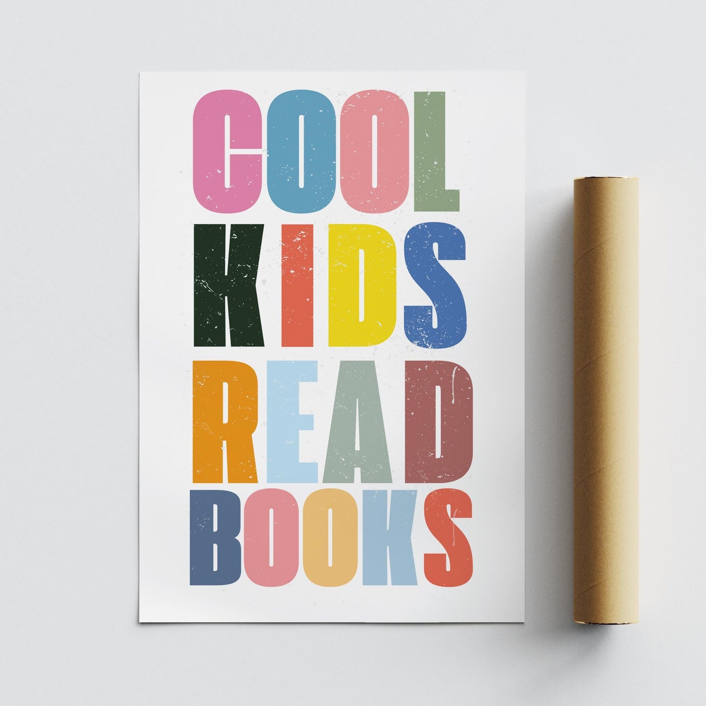 Cool Kids Read Books - Multicolour Poster: Typography Print For Children, Book Lover Quote Wall Art for Reading Corner, Bedrooms & Playroom