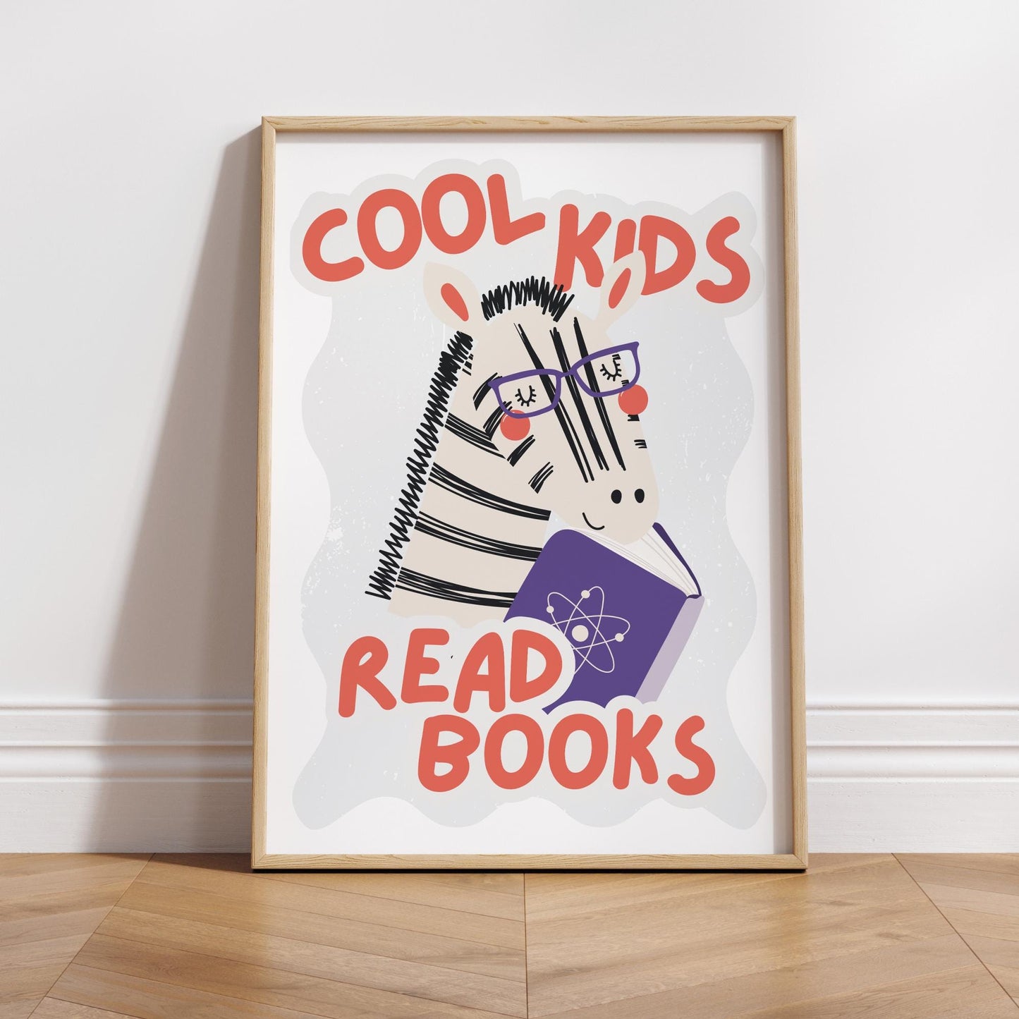 Cool Kids Read Books - Zebra Poster: Typography Print For Children, Book Lover Quote Wall Art for Reading Corner, Bedrooms & Playrooms
