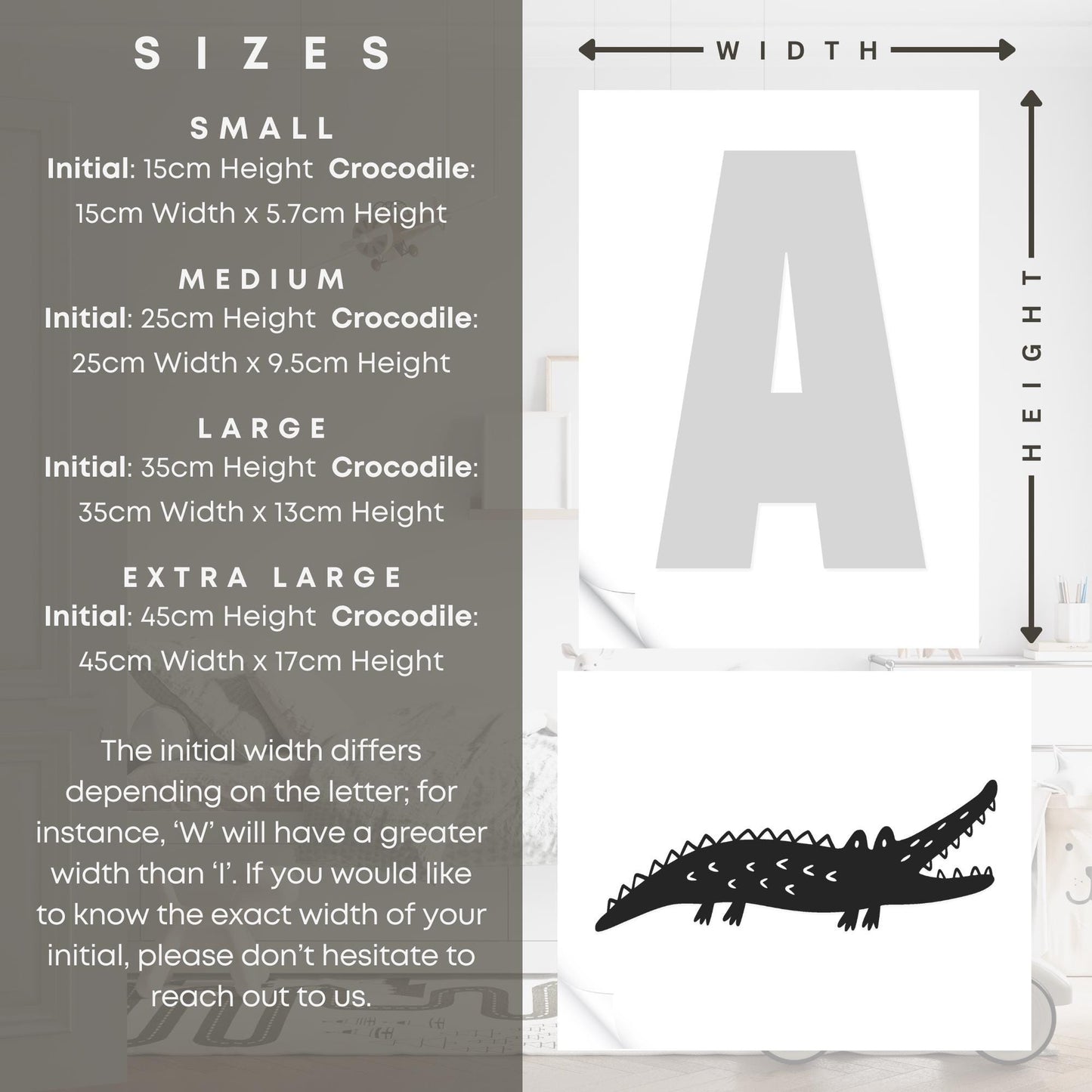 Personalised Initial & Animal Wall Sticker - Crocodile: Custom Kids Room Decor, Nursery Wall Art, Alphabet Letter Vinyl Decal, Animal Themed