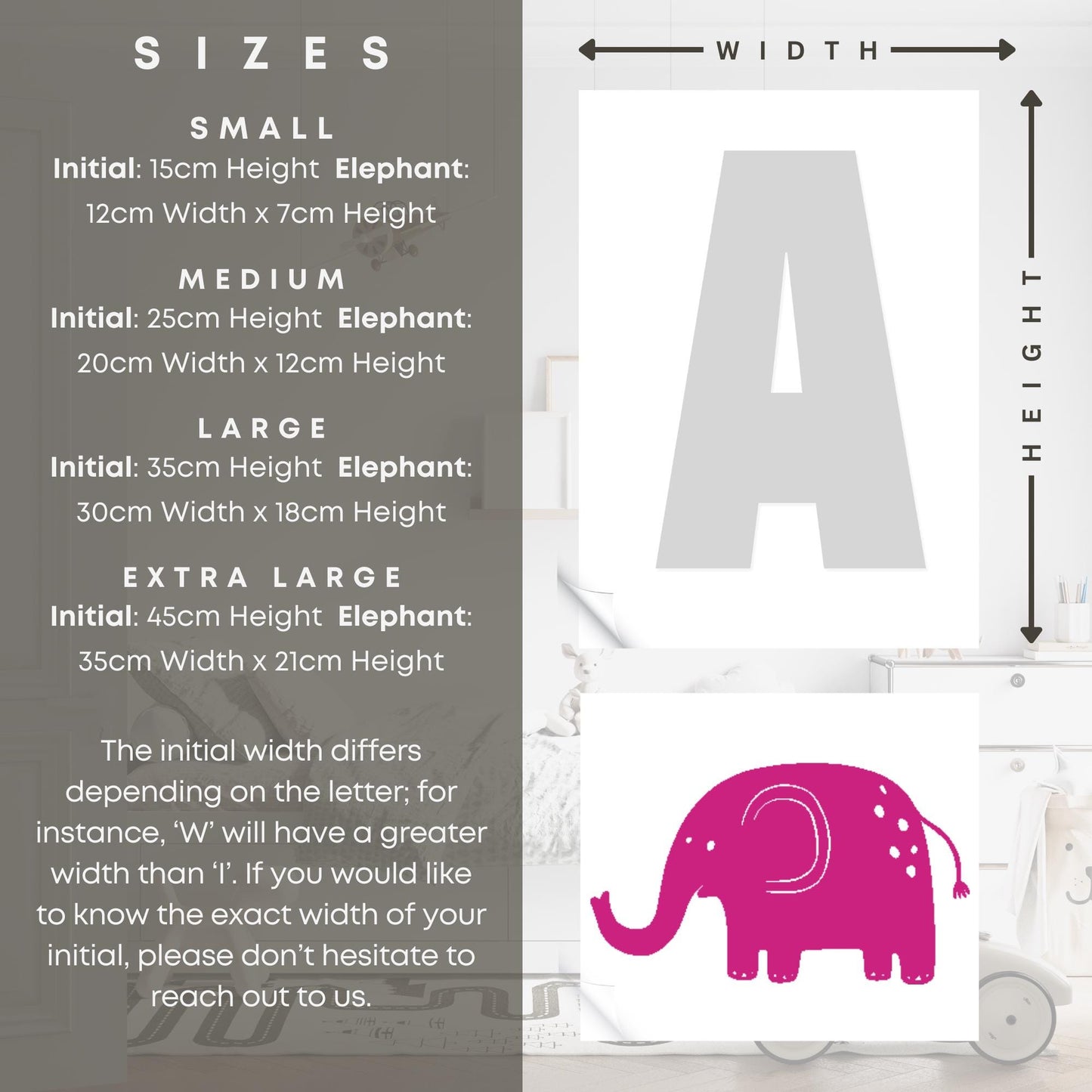 Personalised Initial & Animal Wall Sticker - Elephant: Custom Kids Room Decor, Nursery Wall Art, Alphabet Letter Vinyl Decal, Animal Themed