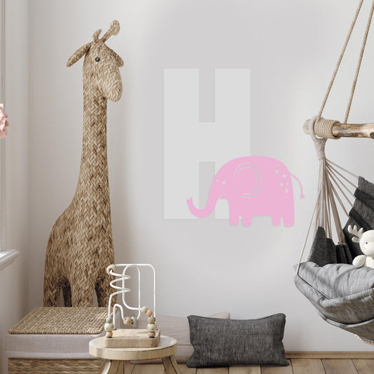 Personalised Initial & Animal Wall Sticker - Elephant: Custom Kids Room Decor, Nursery Wall Art, Alphabet Letter Vinyl Decal, Animal Themed