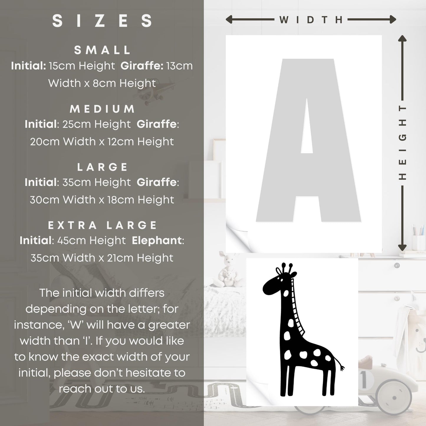 Personalised Initial & Animal Wall Sticker - Giraffe: Custom Kids Room Decor, Nursery Wall Art, Alphabet Letter Vinyl Decal, Animal Themed