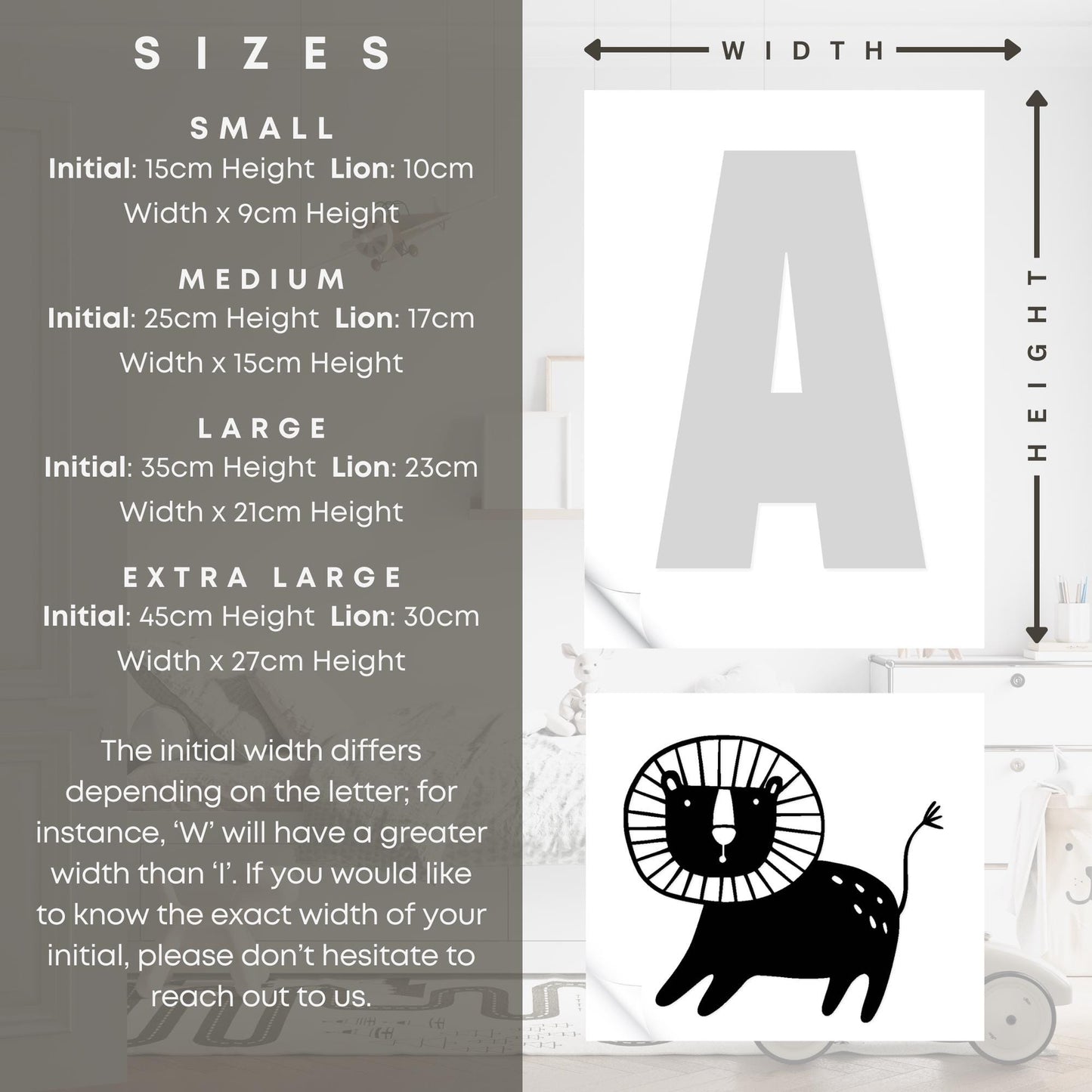 Personalised Initial & Animal Wall Sticker - Lion: Custom Kids Room Decor, Nursery Wall Art, Alphabet Letter Vinyl Decal, Animal Themed