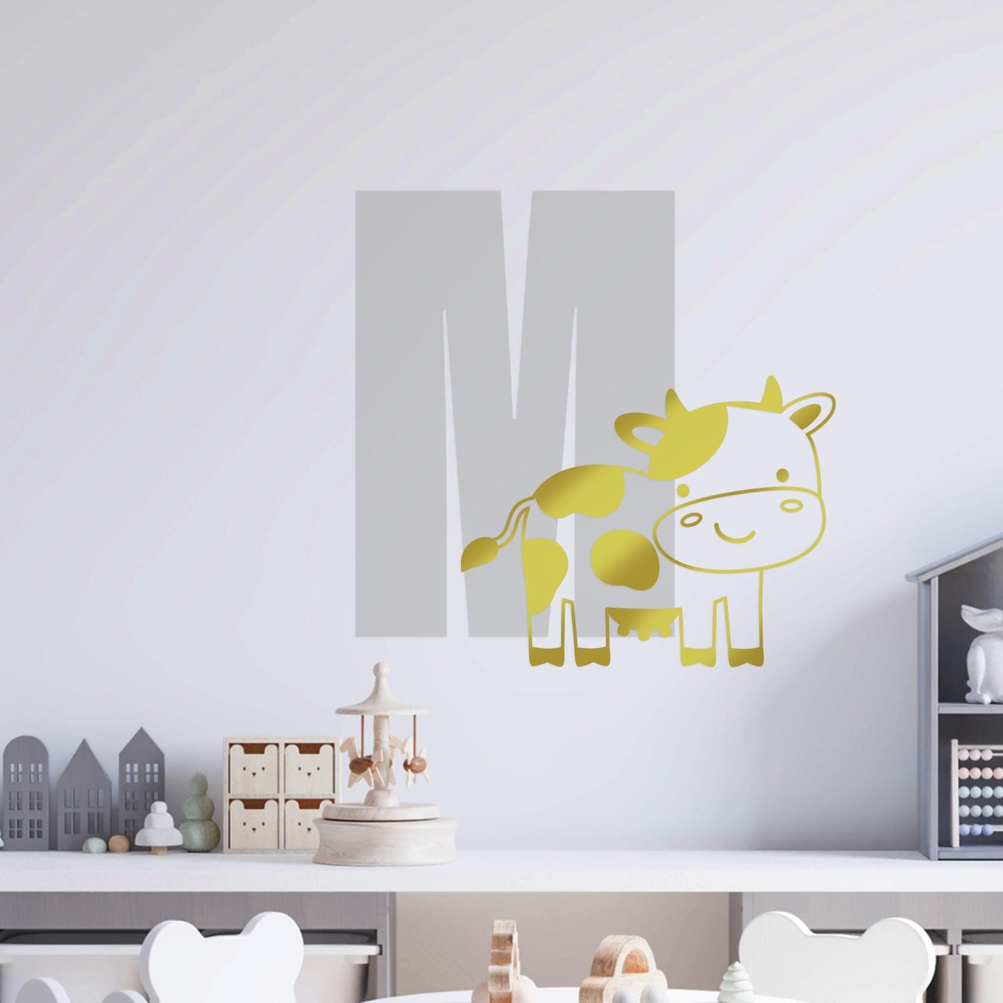 Personalised Initial & Animal Wall Sticker - Cow: Custom Kids Room Decor, Nursery Wall Art, Alphabet Letter Vinyl Decal, Farm Animal Themed